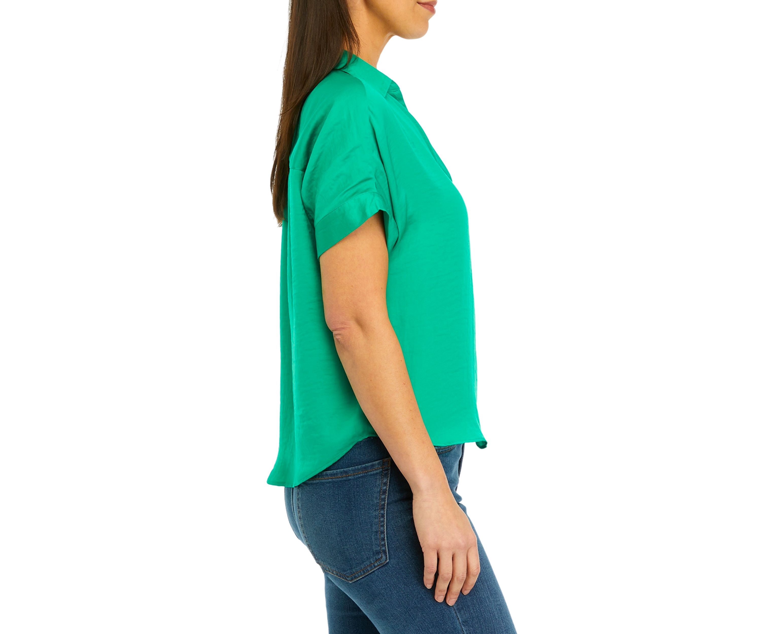 Womens Short Sleeve Collar Satin Blouse
