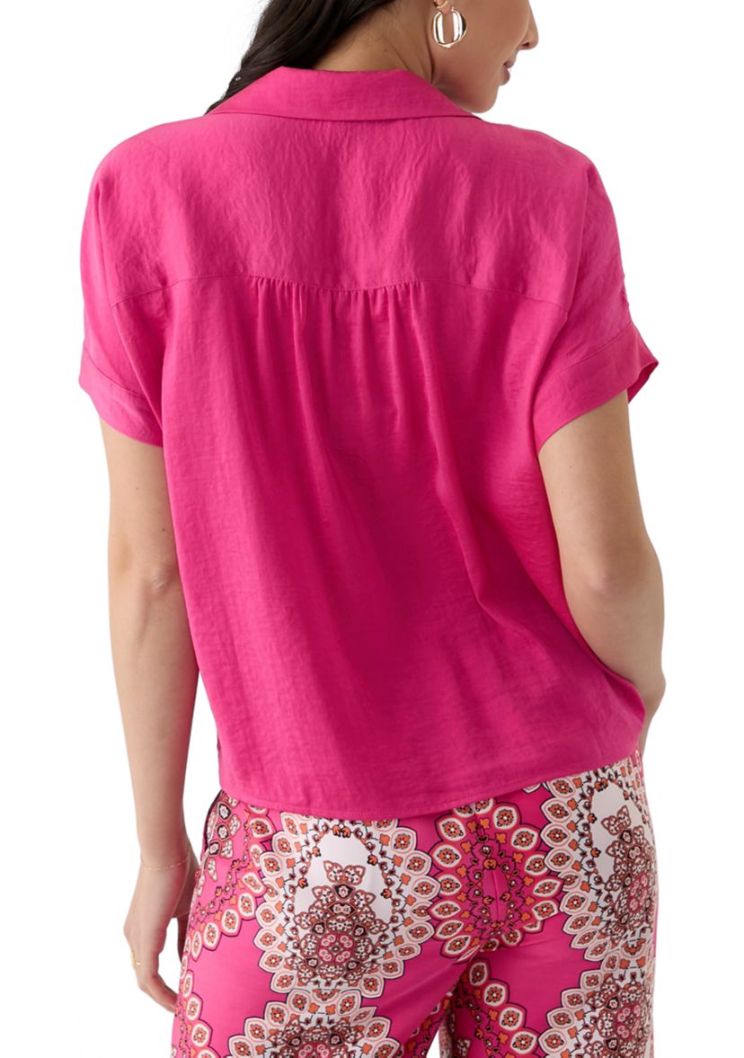Womens Solid Satin Washed Blouse