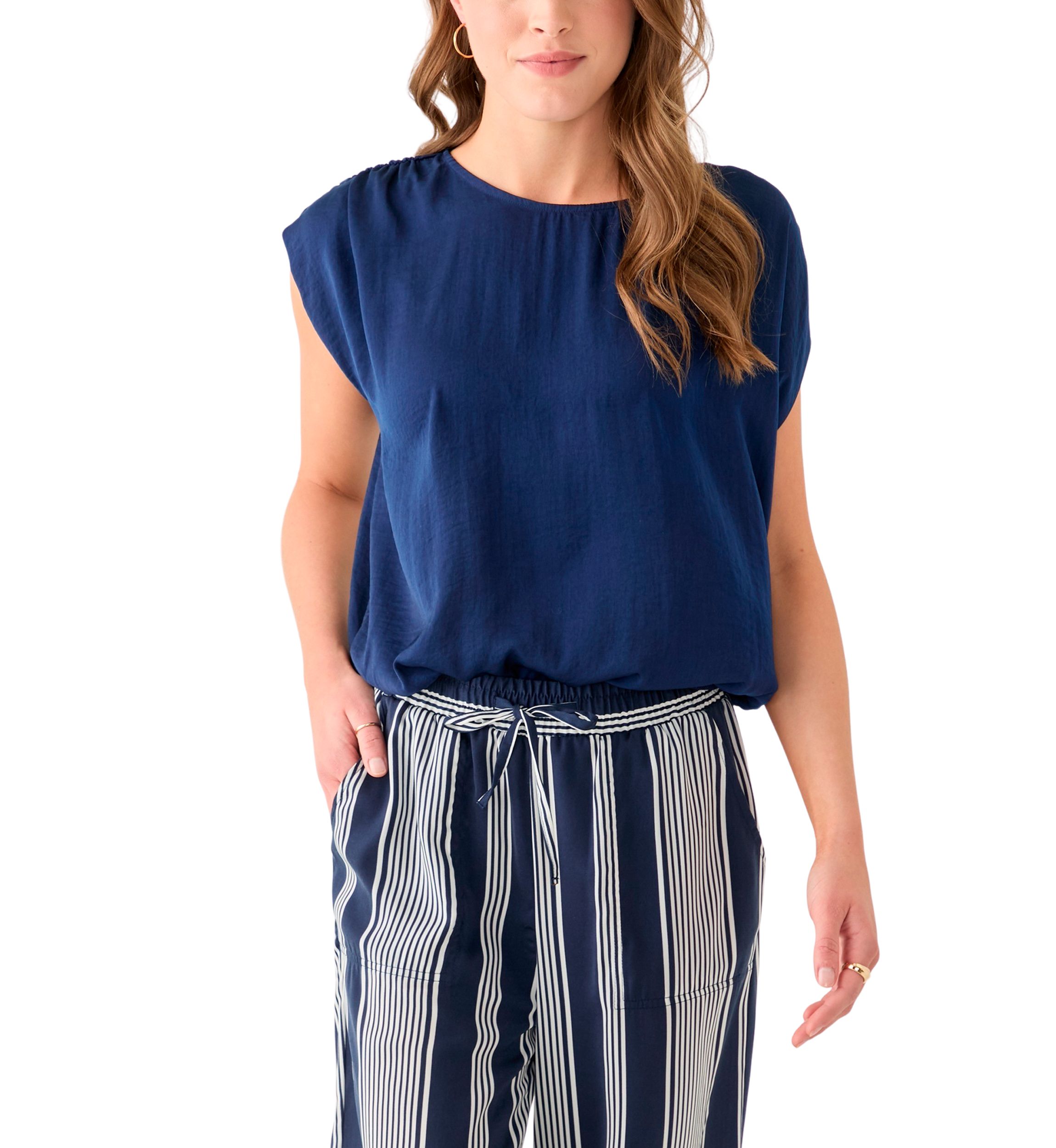 Womens Cap Sleeve Washer Satin Solid Top