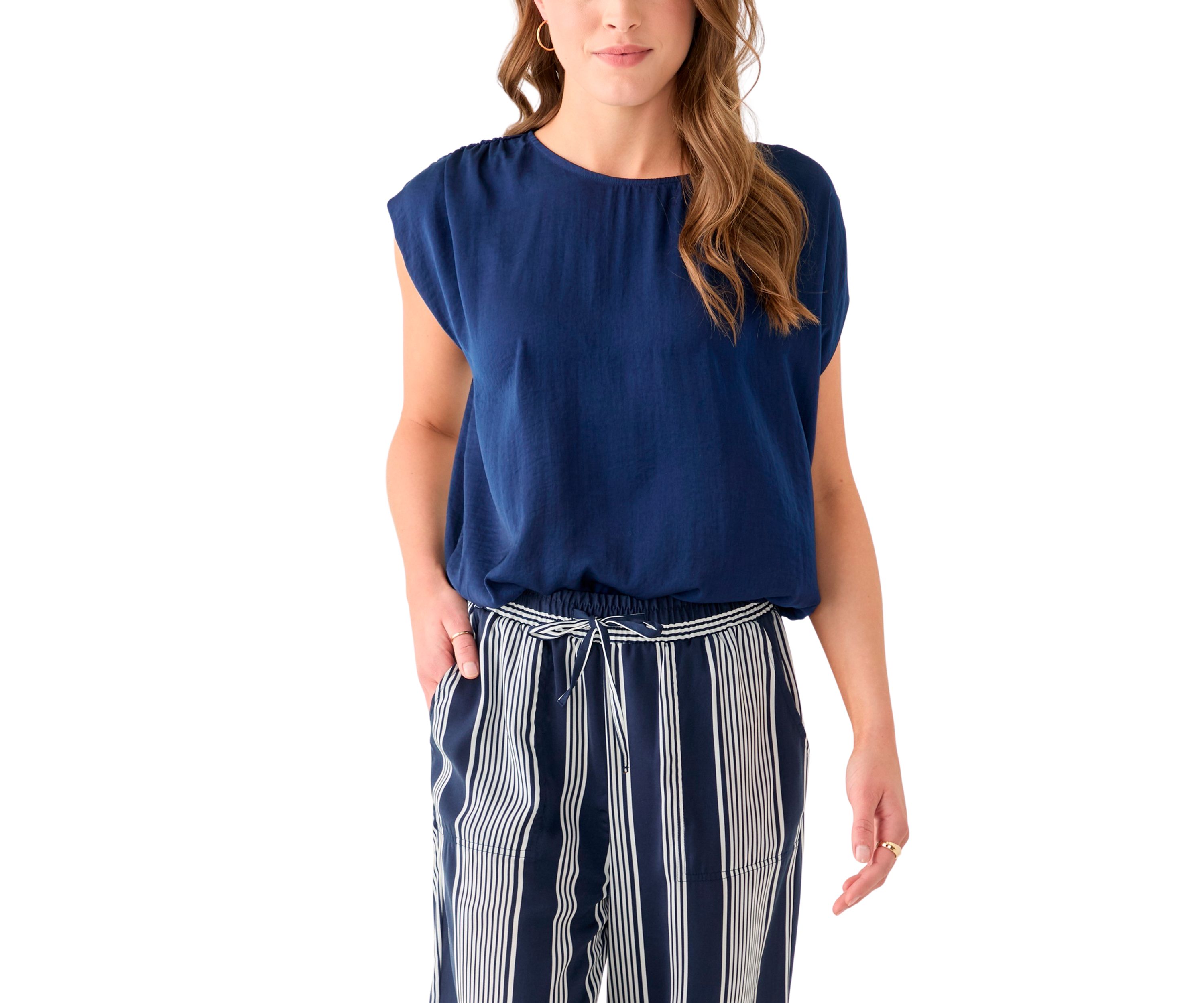 Womens Cap Sleeve Washer Satin Solid Top