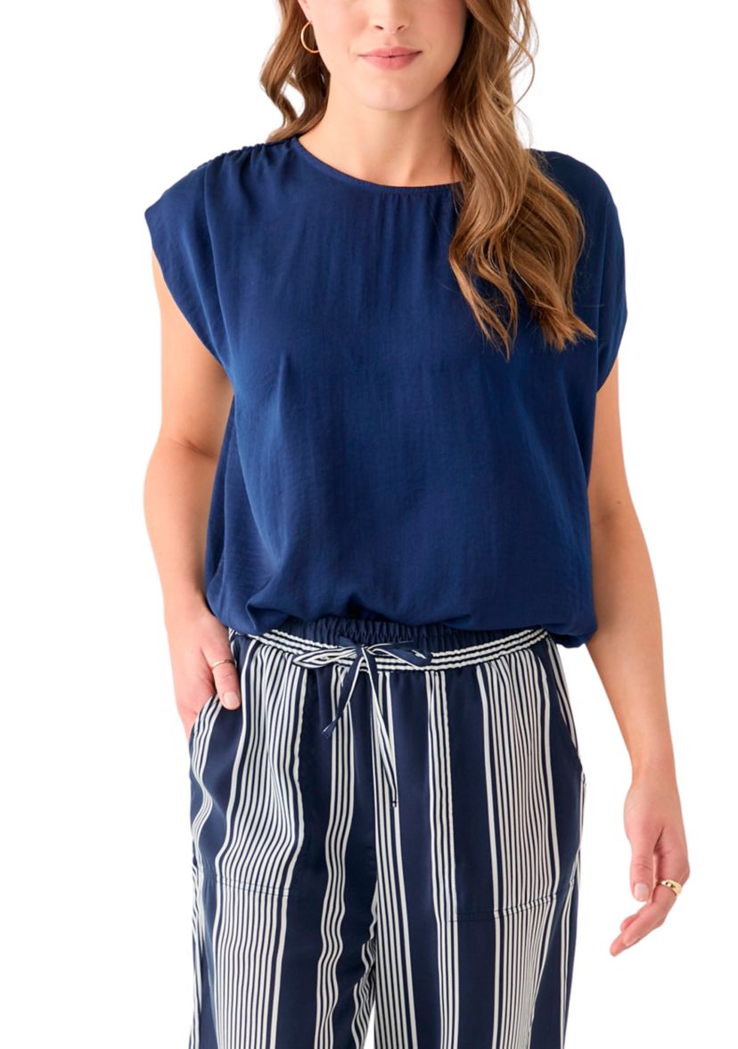 Womens Cap Sleeve Washer Satin Solid Top