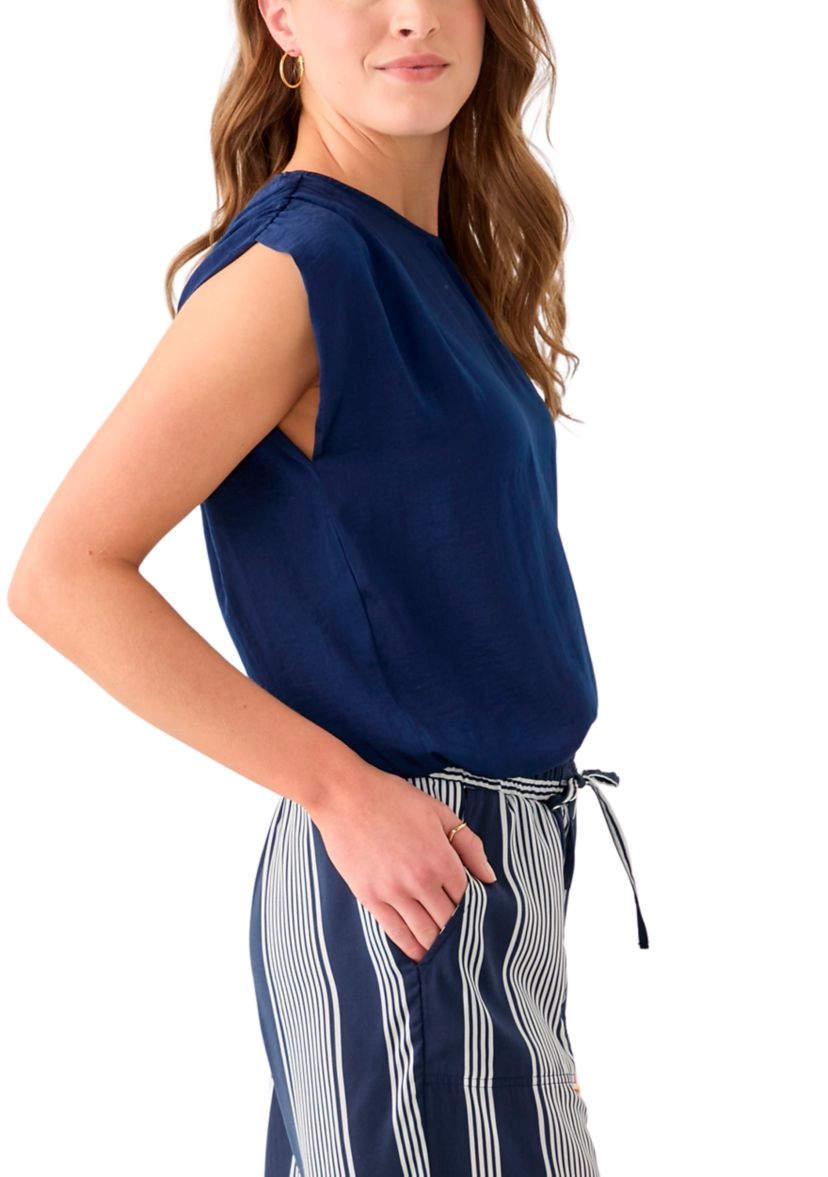 Womens Cap Sleeve Washer Satin Solid Top