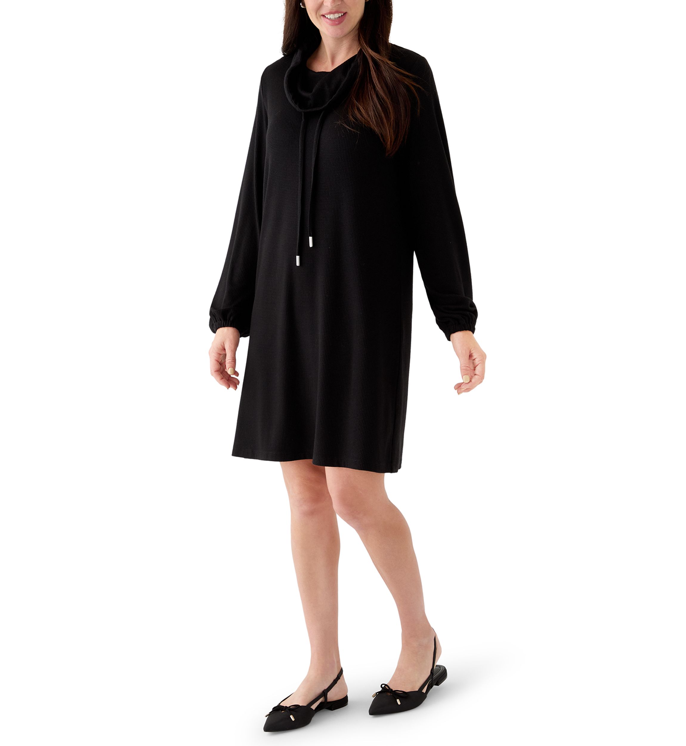 Womens Knit Sweater Dress with Cowl Neck