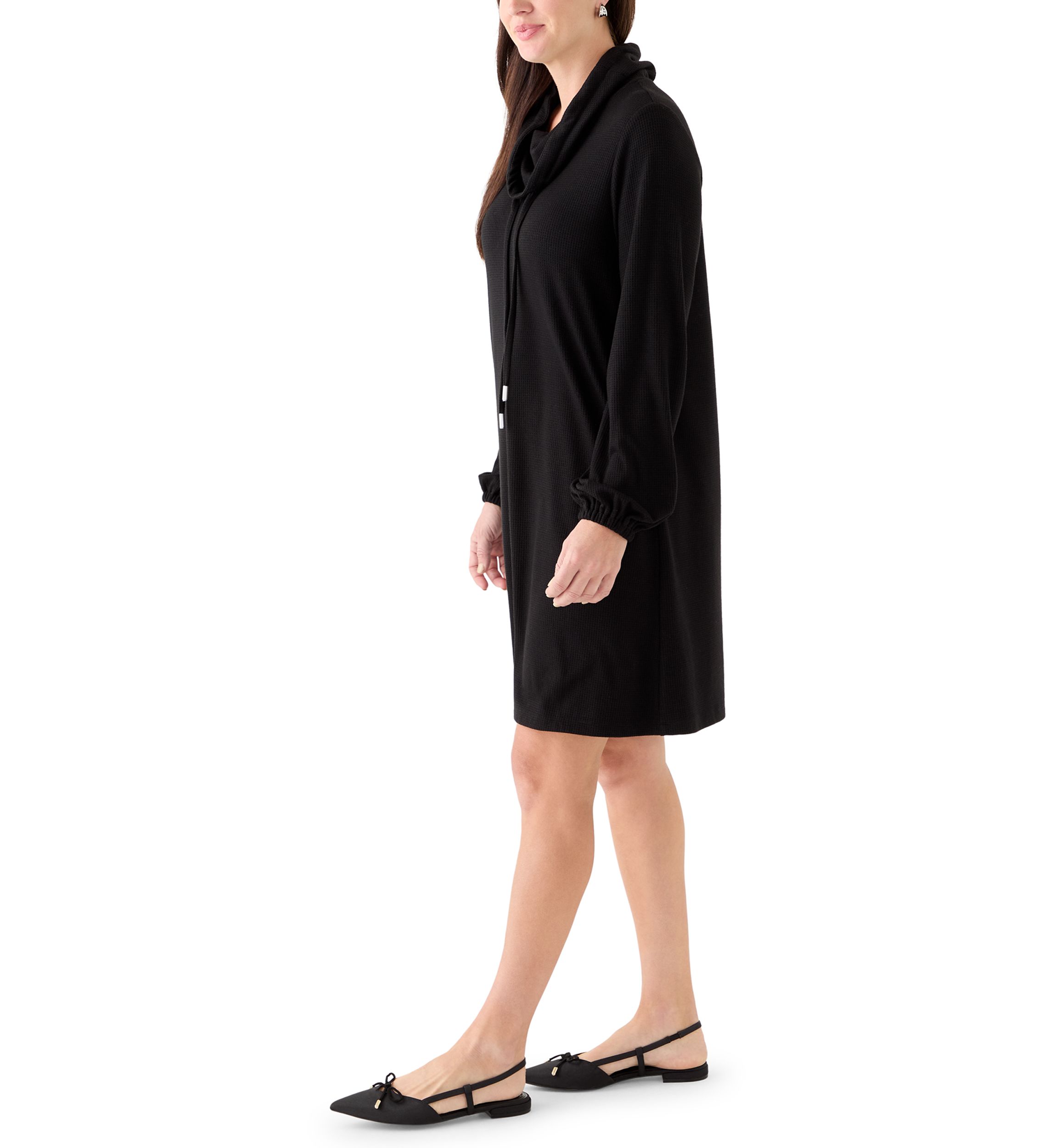 Womens Knit Sweater Dress with Cowl Neck
