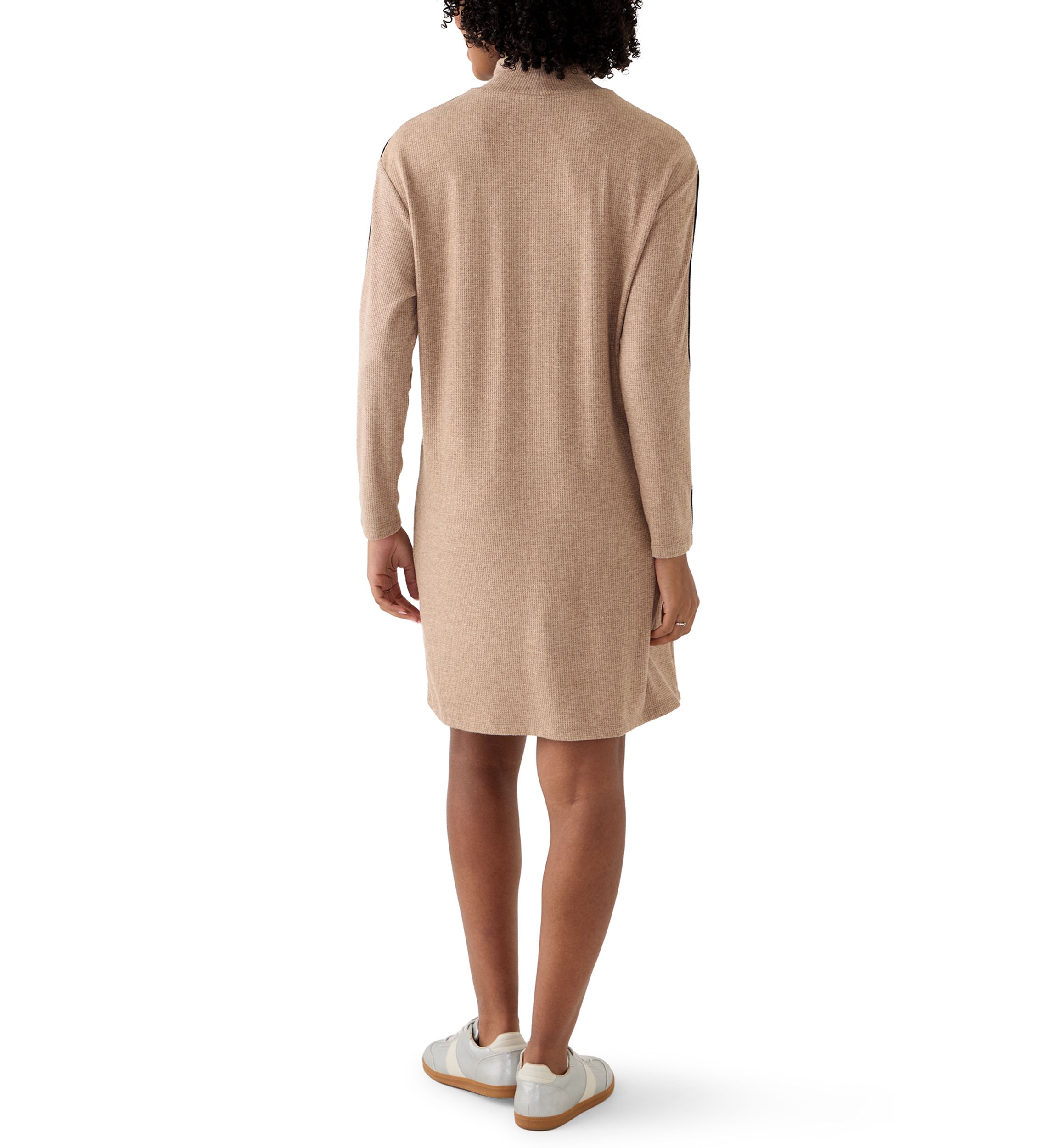 Womens Mock Neck Sweater Dress with Trim