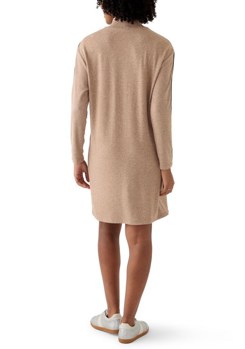 Womens Mock Neck Sweater Dress with Trim