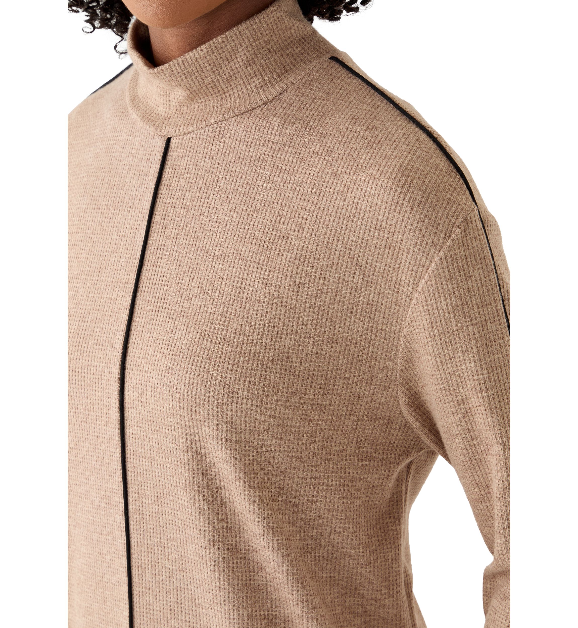 Womens Mock Neck Sweater Dress with Trim