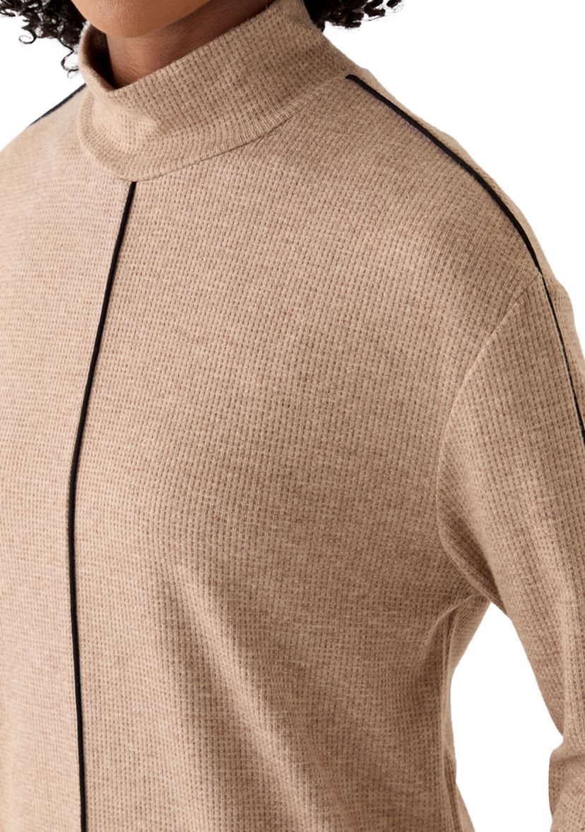 Womens Mock Neck Sweater Dress with Trim