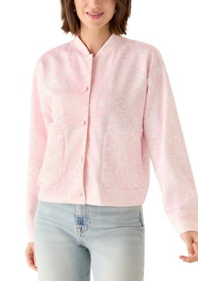 Fever Women's Printed Scuba Bomber Jacket with Pockets, Pink, XL
