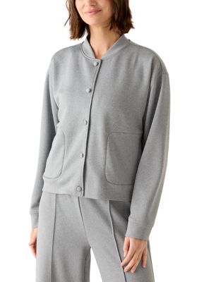 Fever Women's Scuba Bomber Jacket with Pockets, Grey, XL