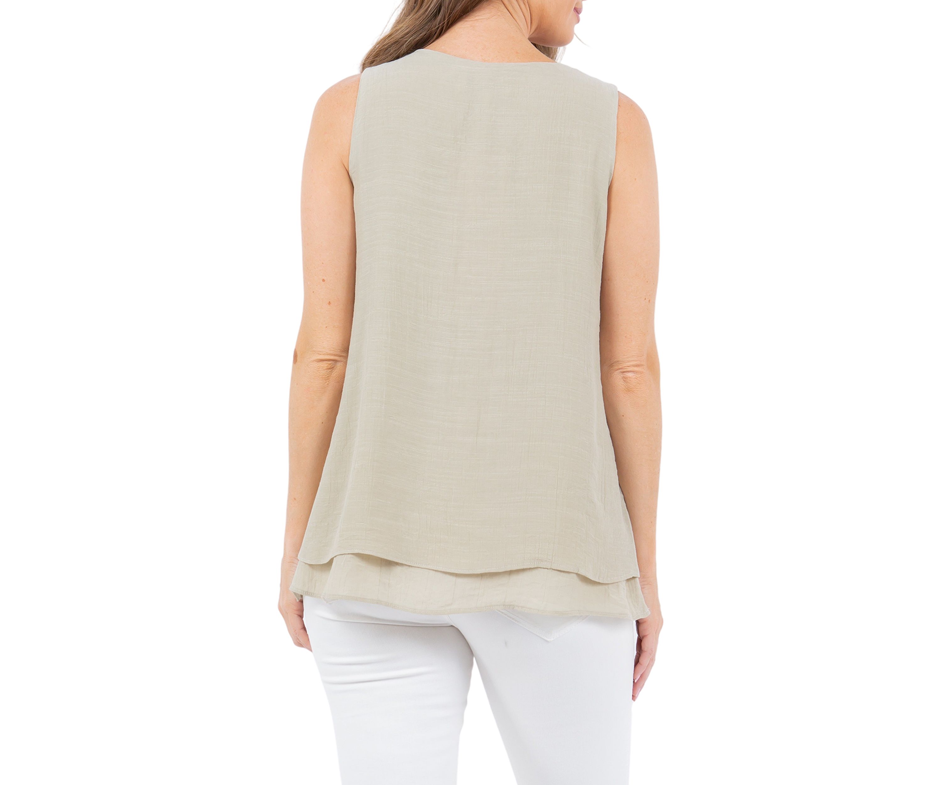 Womens Double Layer Leno Gauze Top with Lace Yoke