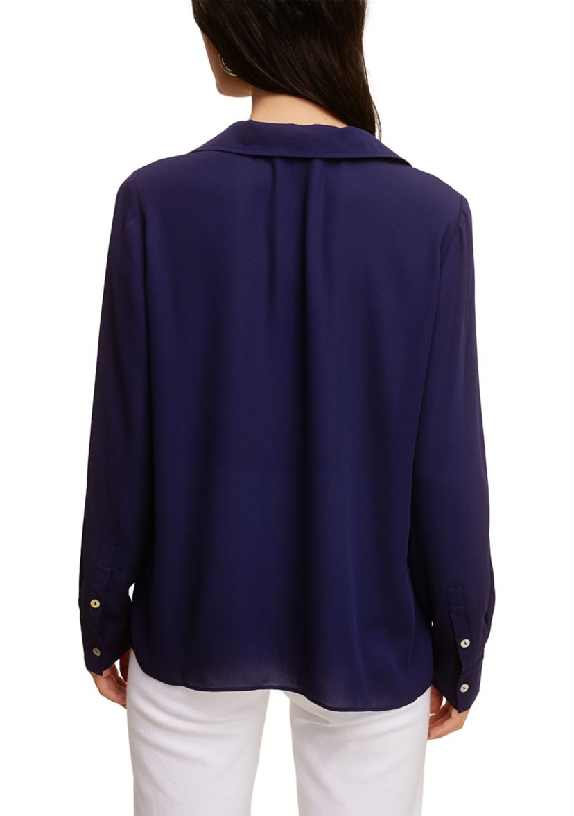 Womens Lace Trim Long Sleeve Blouse