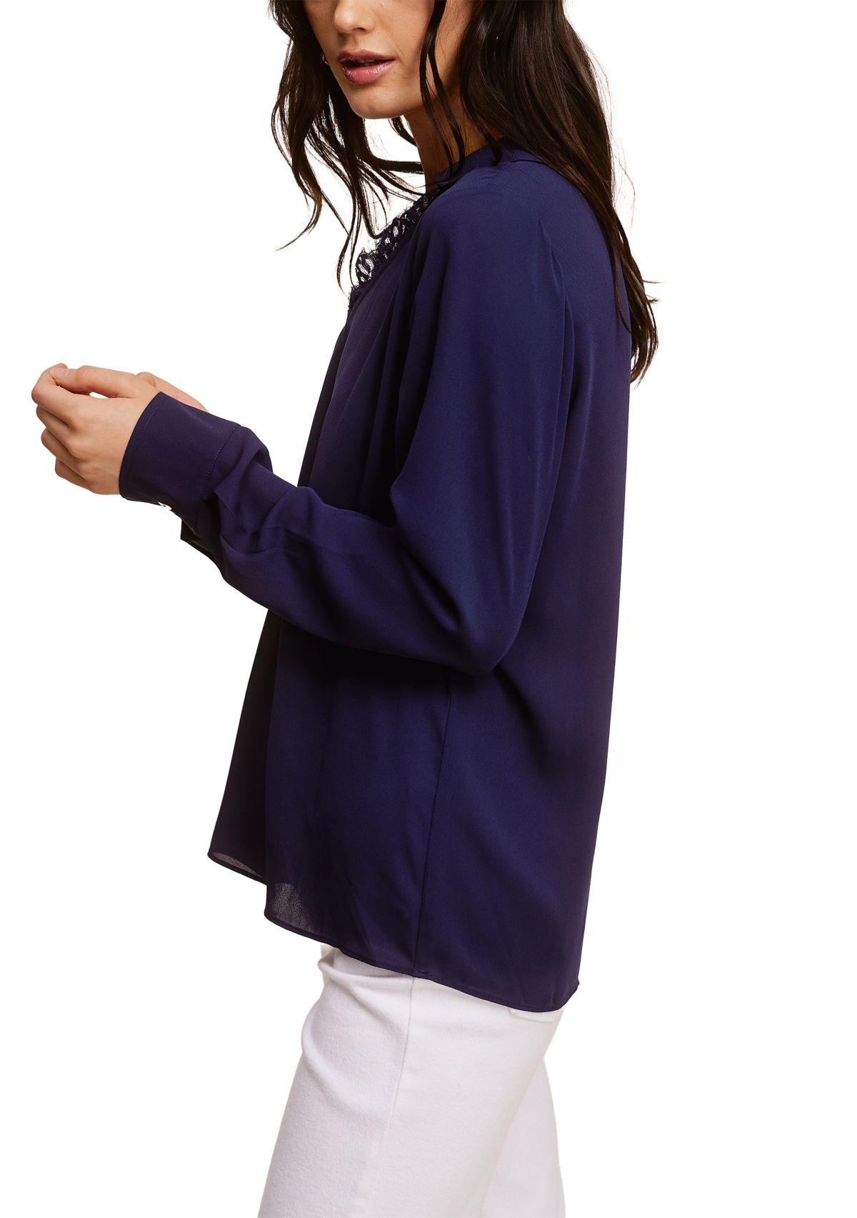 Womens Lace Trim Long Sleeve Blouse