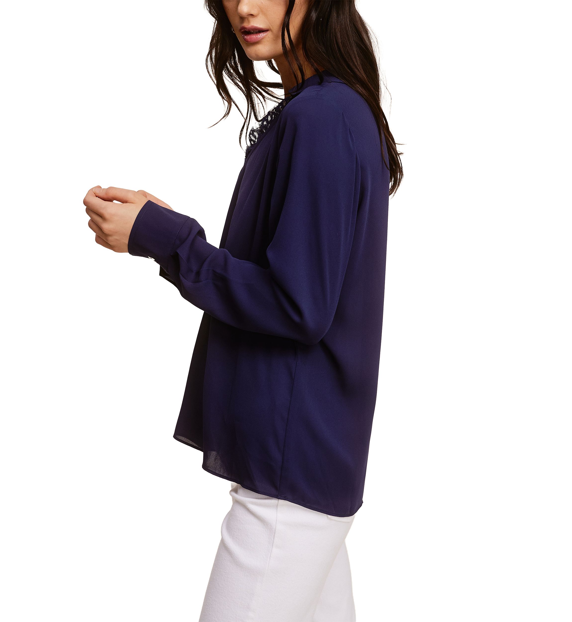 Womens Lace Trim Long Sleeve Blouse