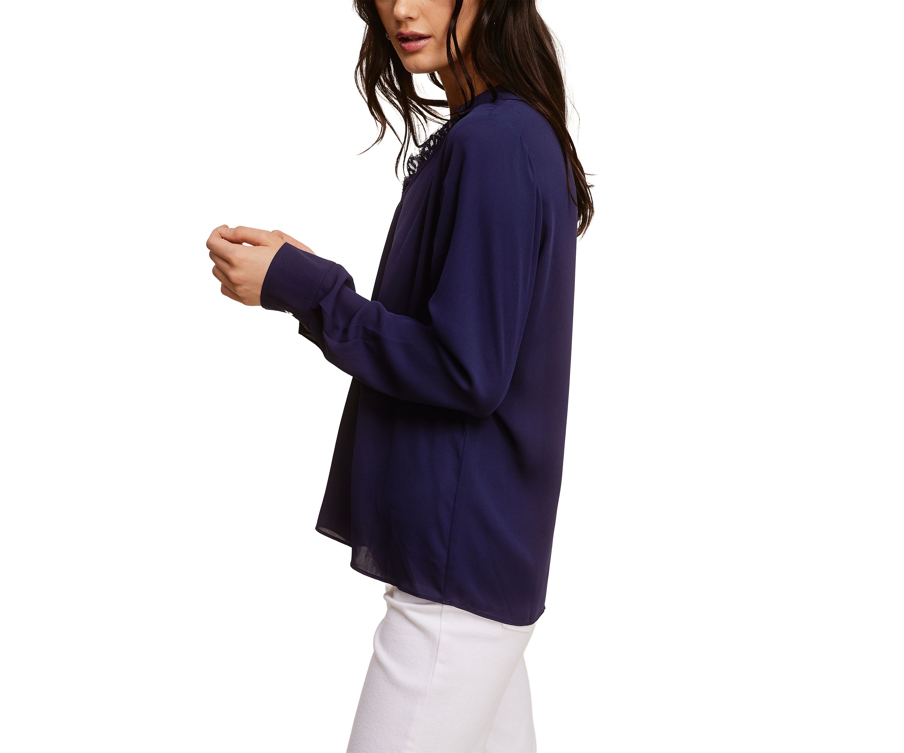 Womens Lace Trim Long Sleeve Blouse