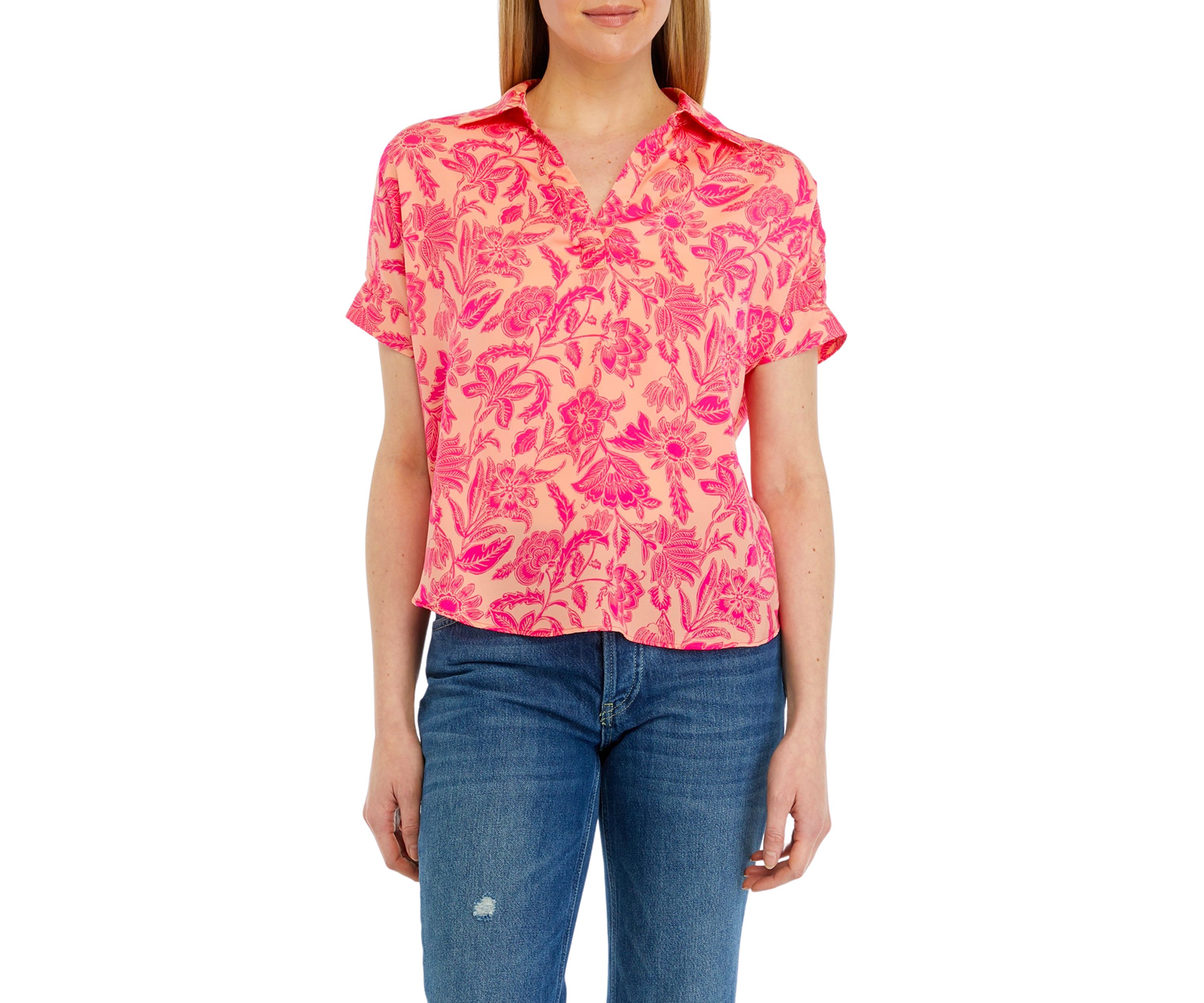 Womens Printed Split Neck Satin Blouse