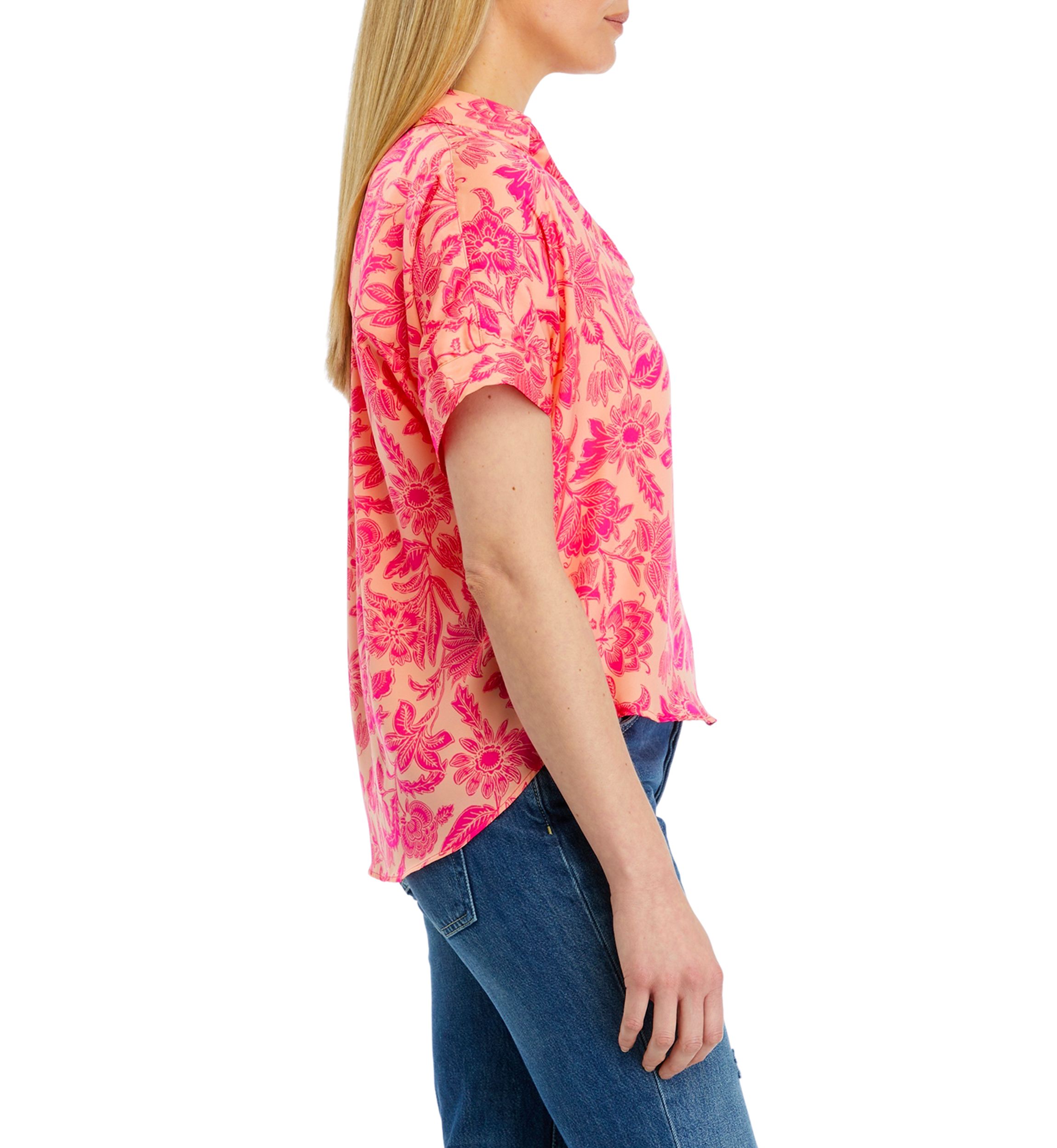 Womens Printed Split Neck Satin Blouse