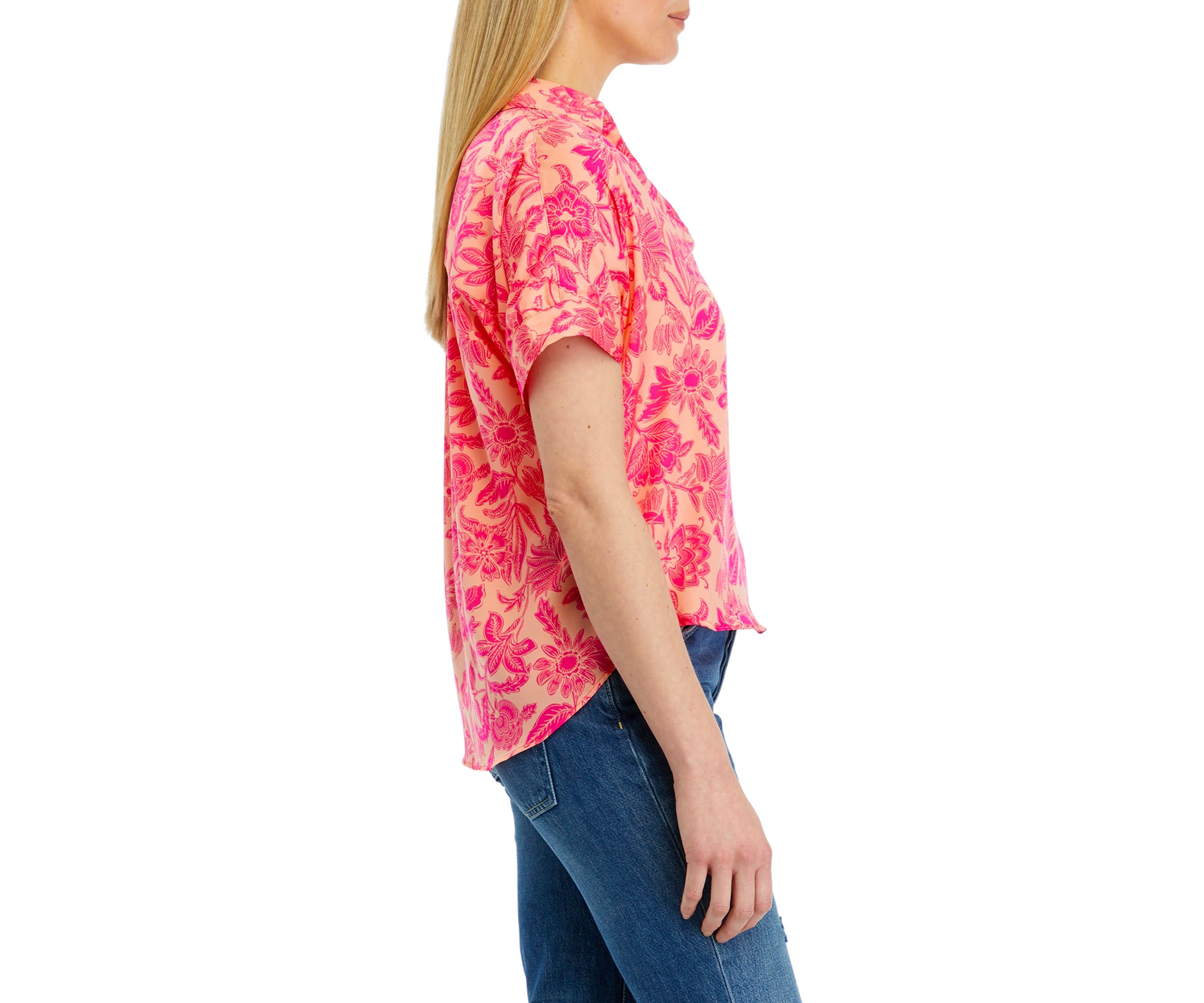 Womens Printed Split Neck Satin Blouse