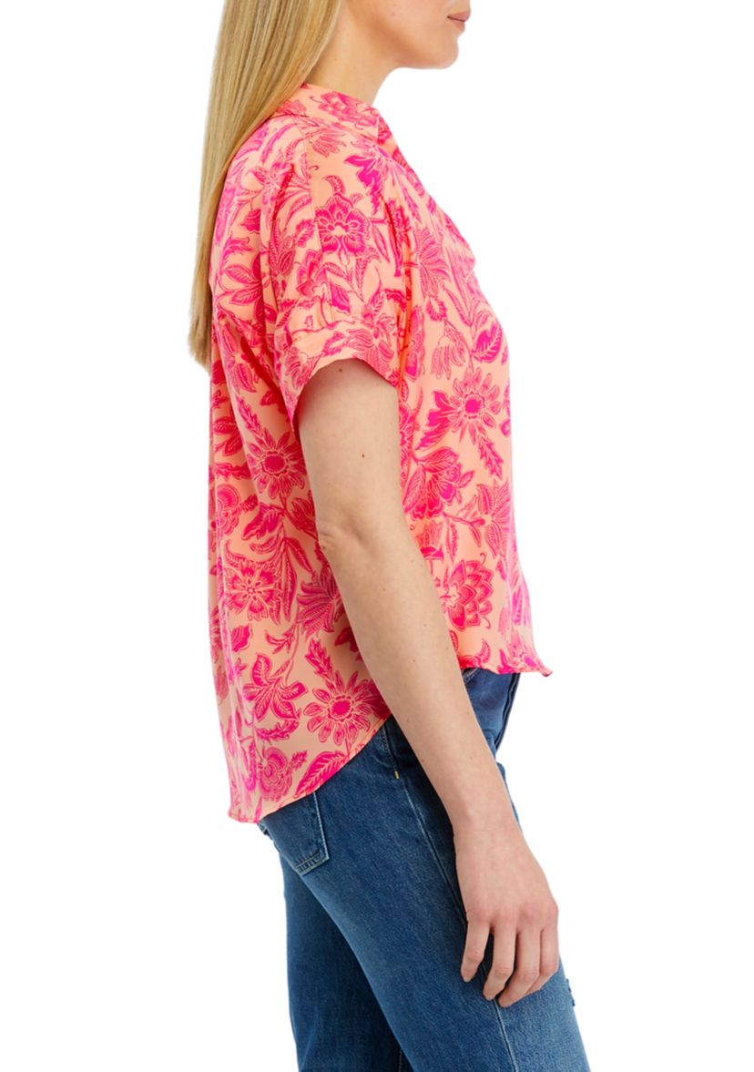 Womens Printed Split Neck Satin Blouse