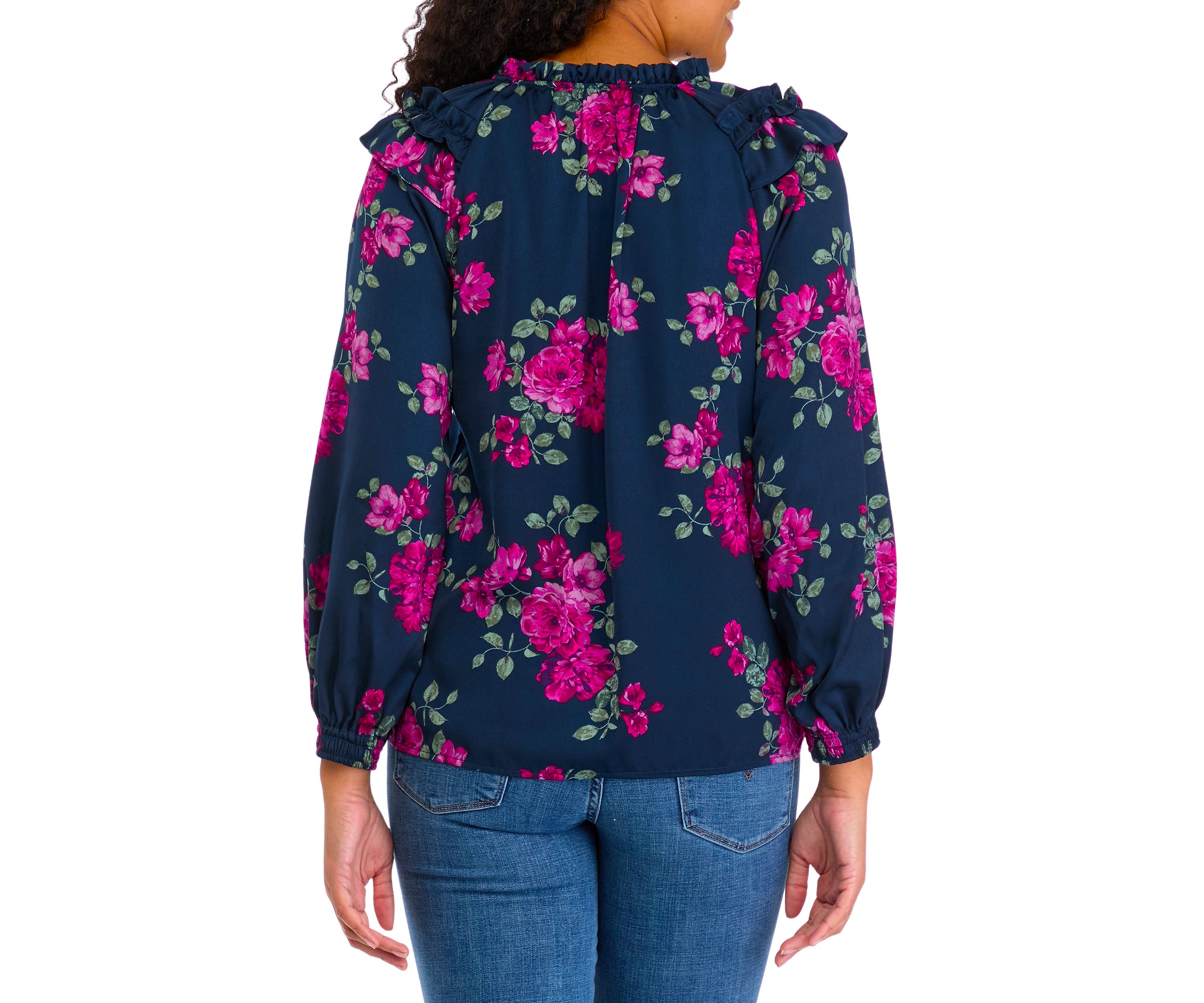 Womens Long Sleeve Print Washer Woven Blouse
