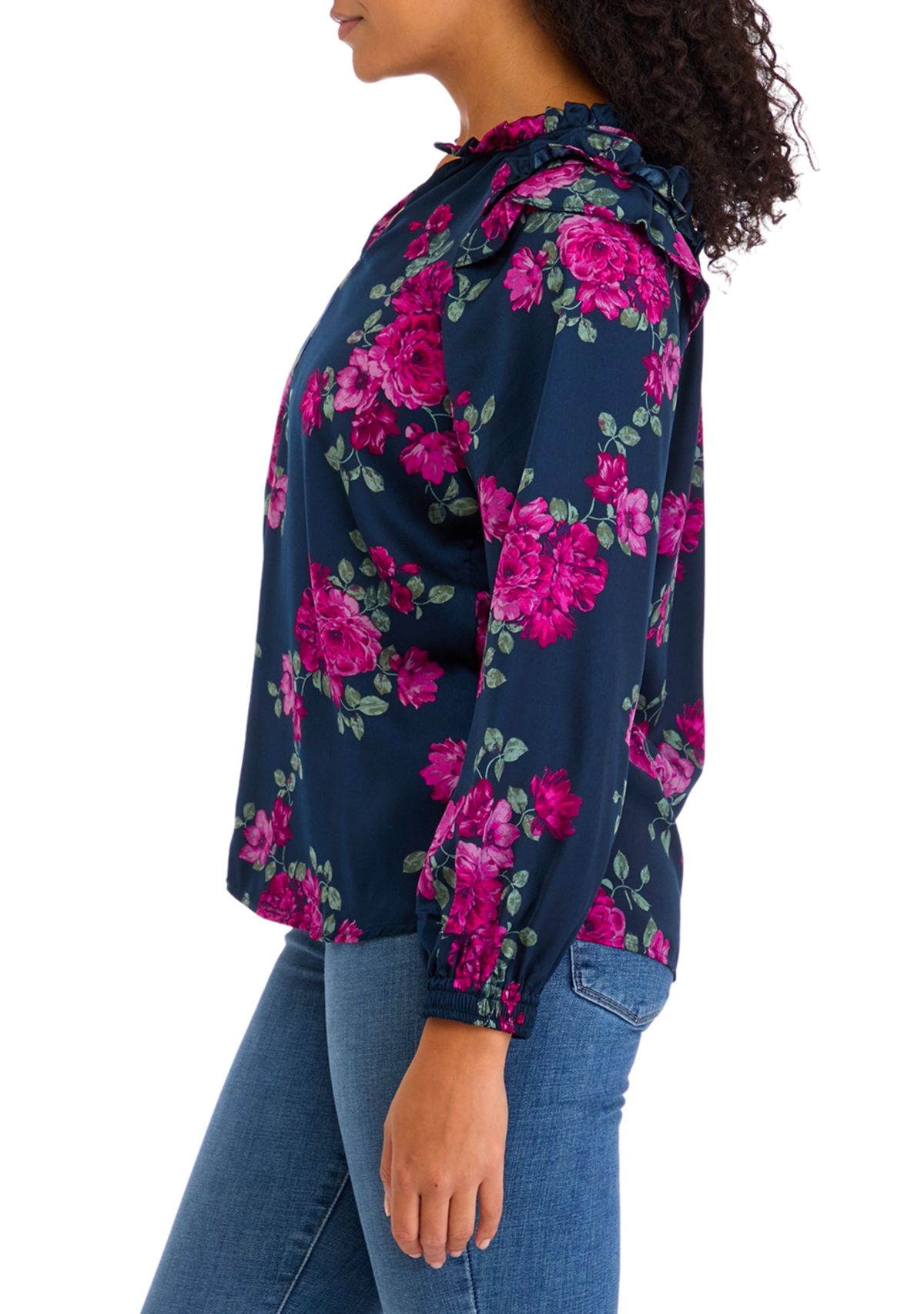 Womens Long Sleeve Print Washer Woven Blouse