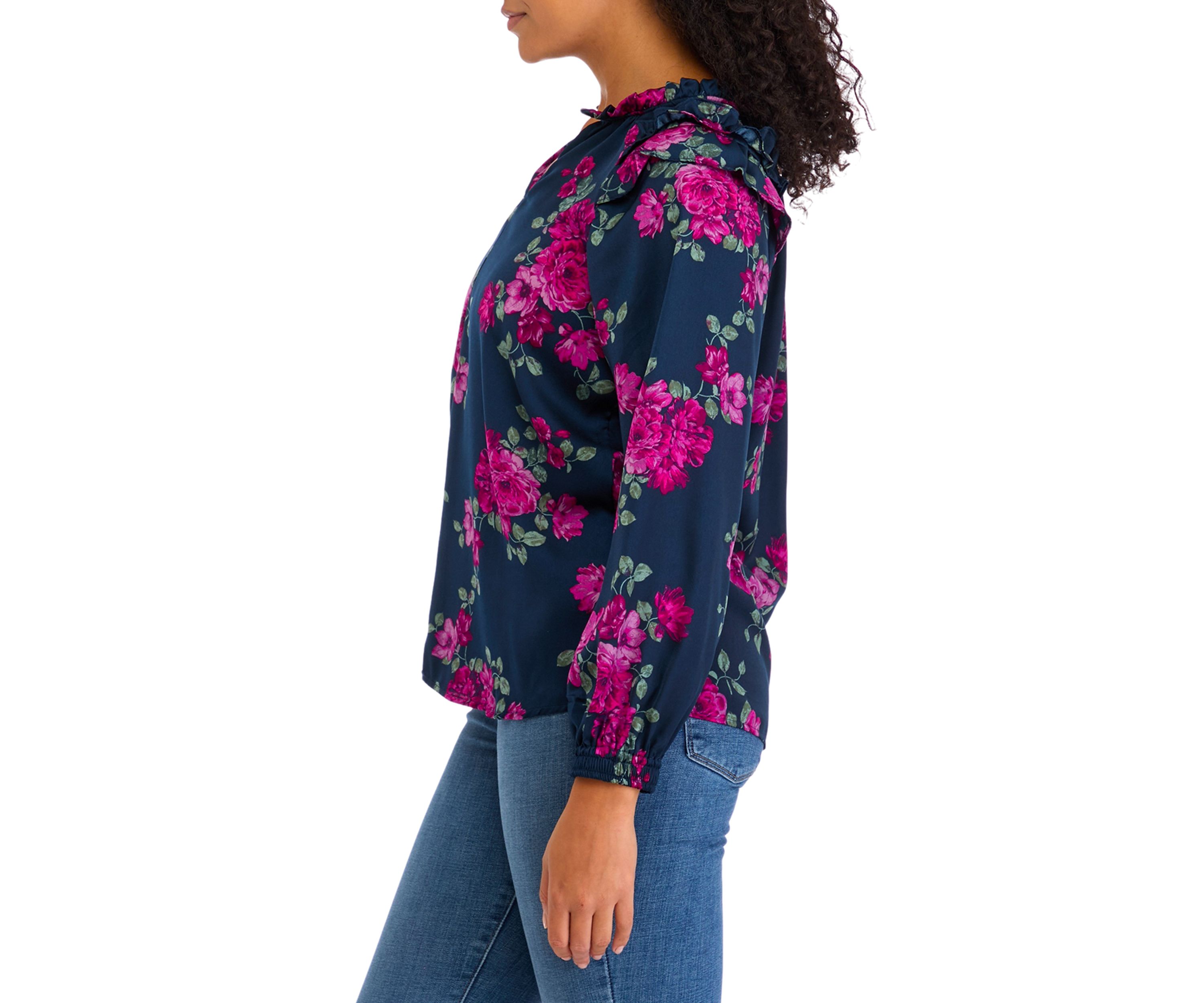 Womens Long Sleeve Print Washer Woven Blouse