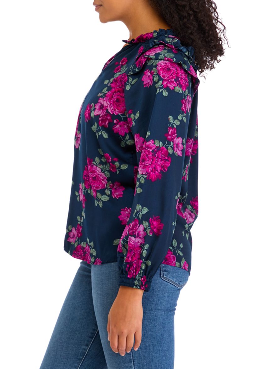 Womens Long Sleeve Print Washer Woven Blouse