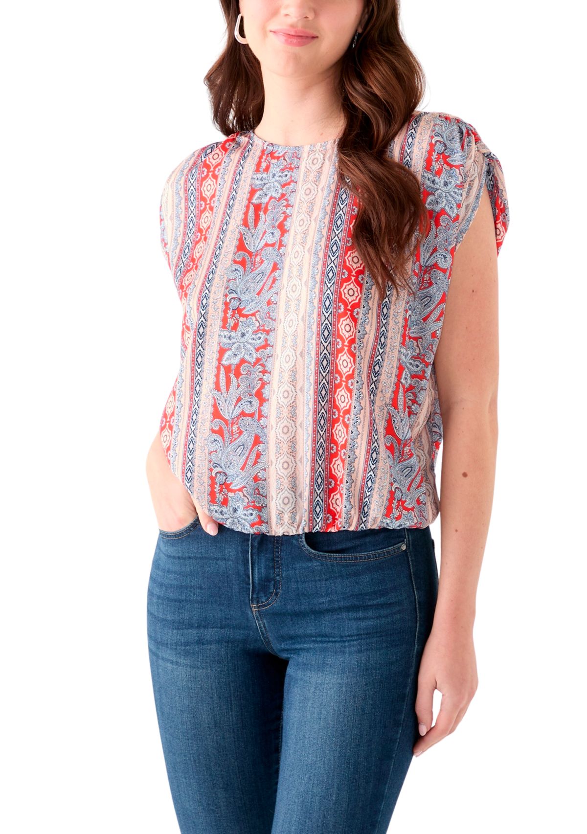 Womens Cap Sleeve Washer Satin Printed Top