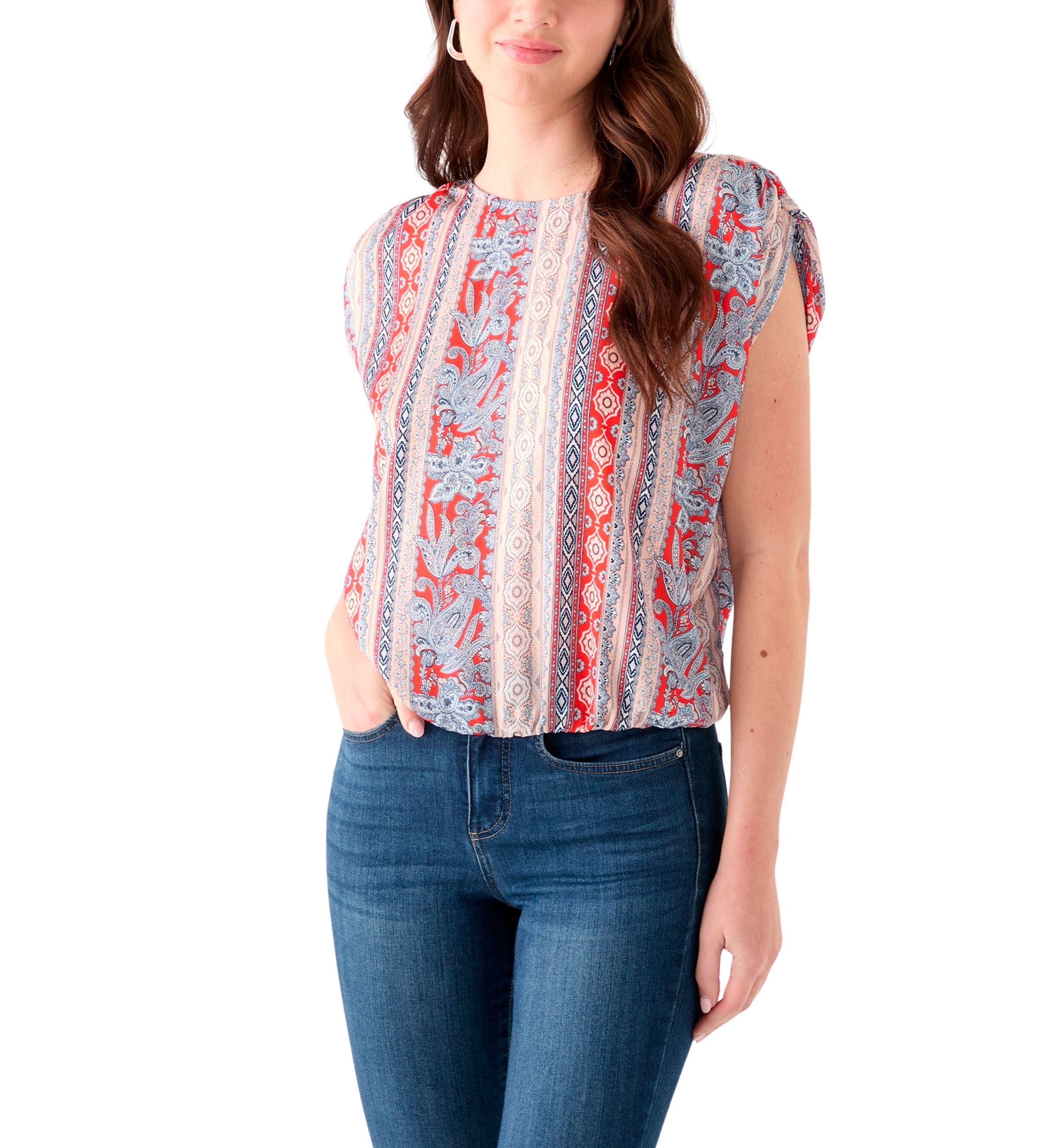 Womens Cap Sleeve Washer Satin Printed Top
