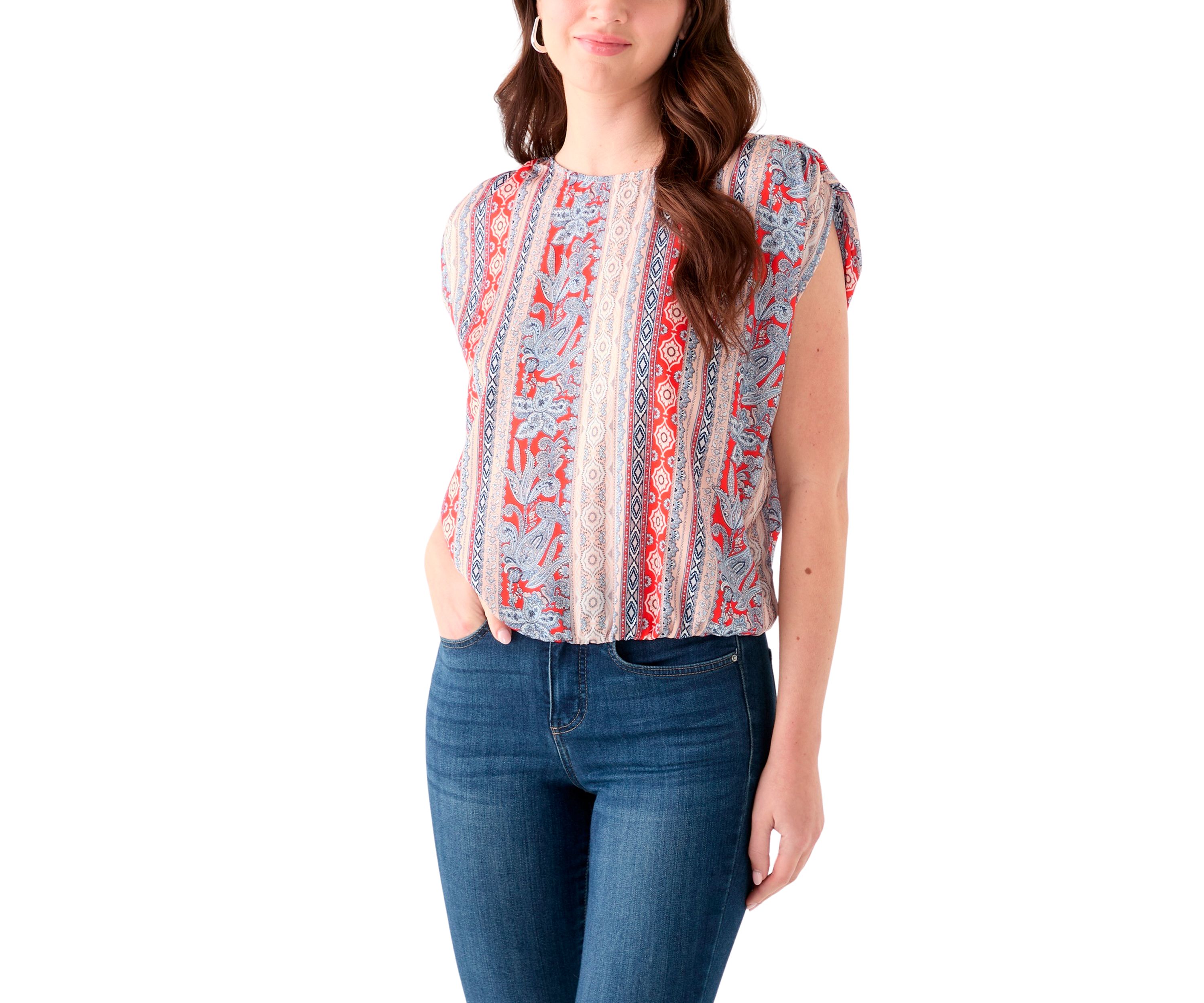 Womens Cap Sleeve Washer Satin Printed Top