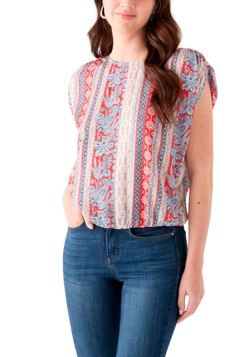 Womens Cap Sleeve Washer Satin Printed Top