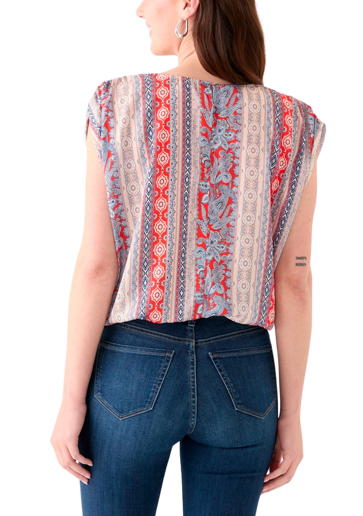 Womens Cap Sleeve Washer Satin Printed Top