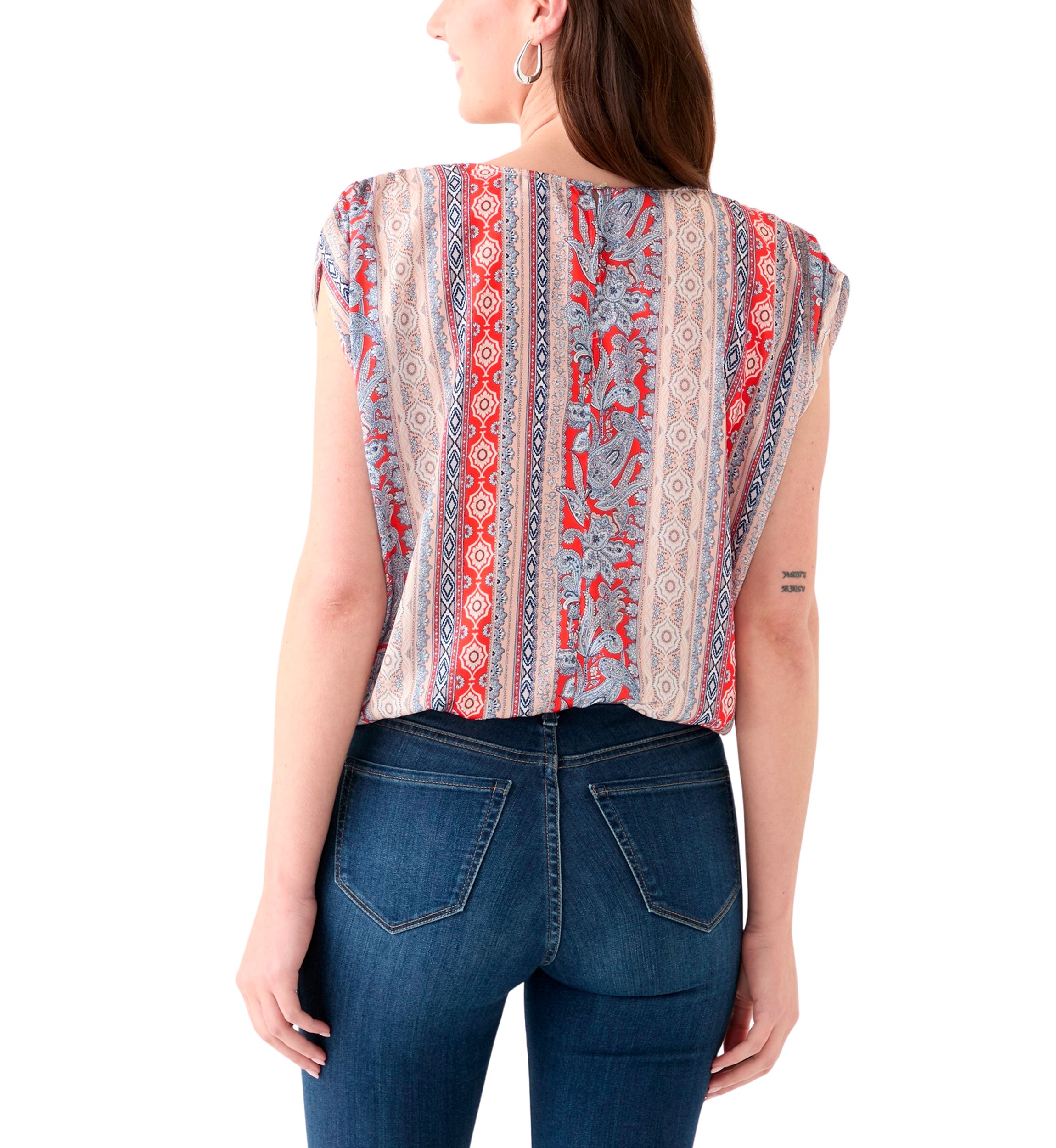Womens Cap Sleeve Washer Satin Printed Top