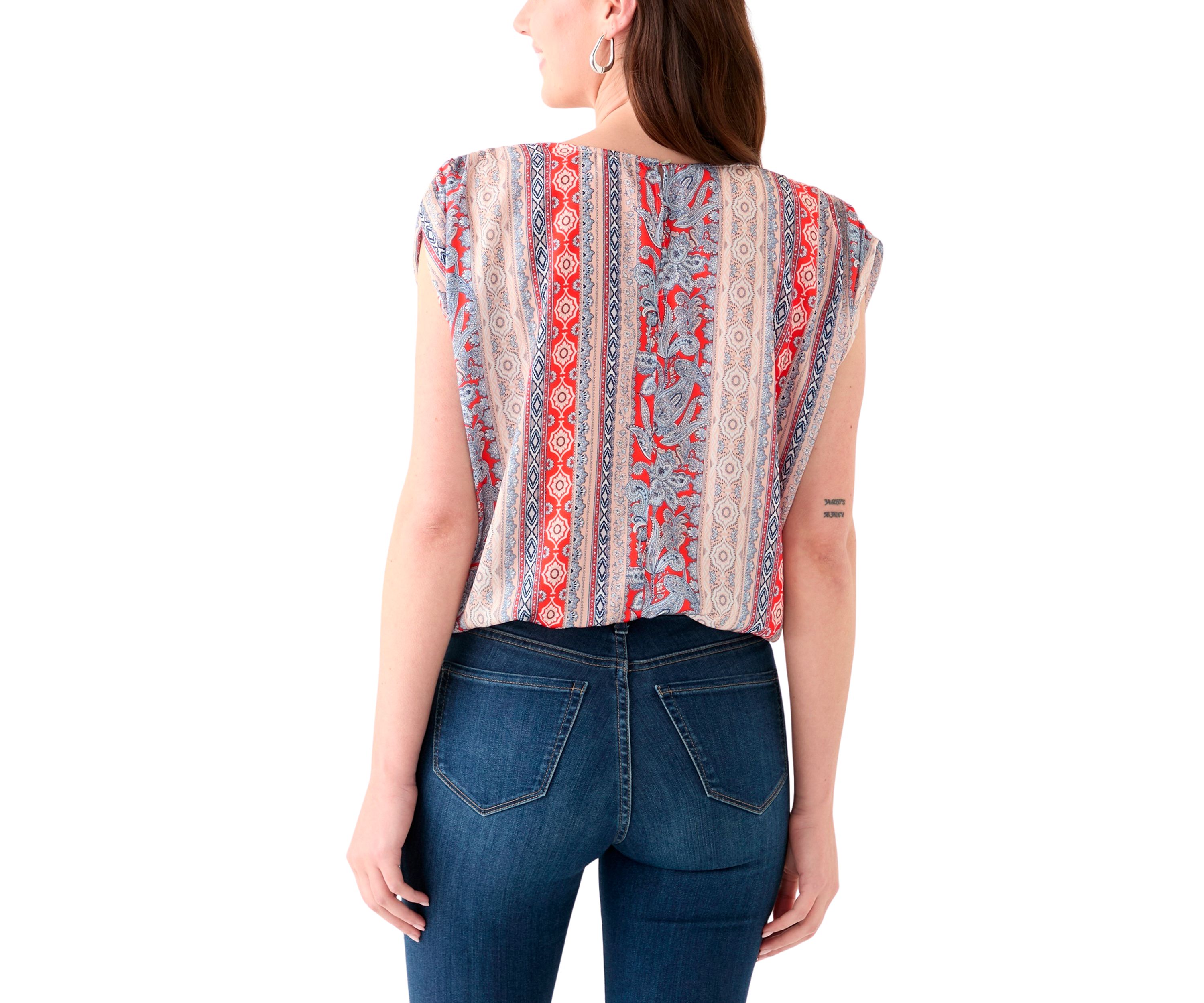 Womens Cap Sleeve Washer Satin Printed Top