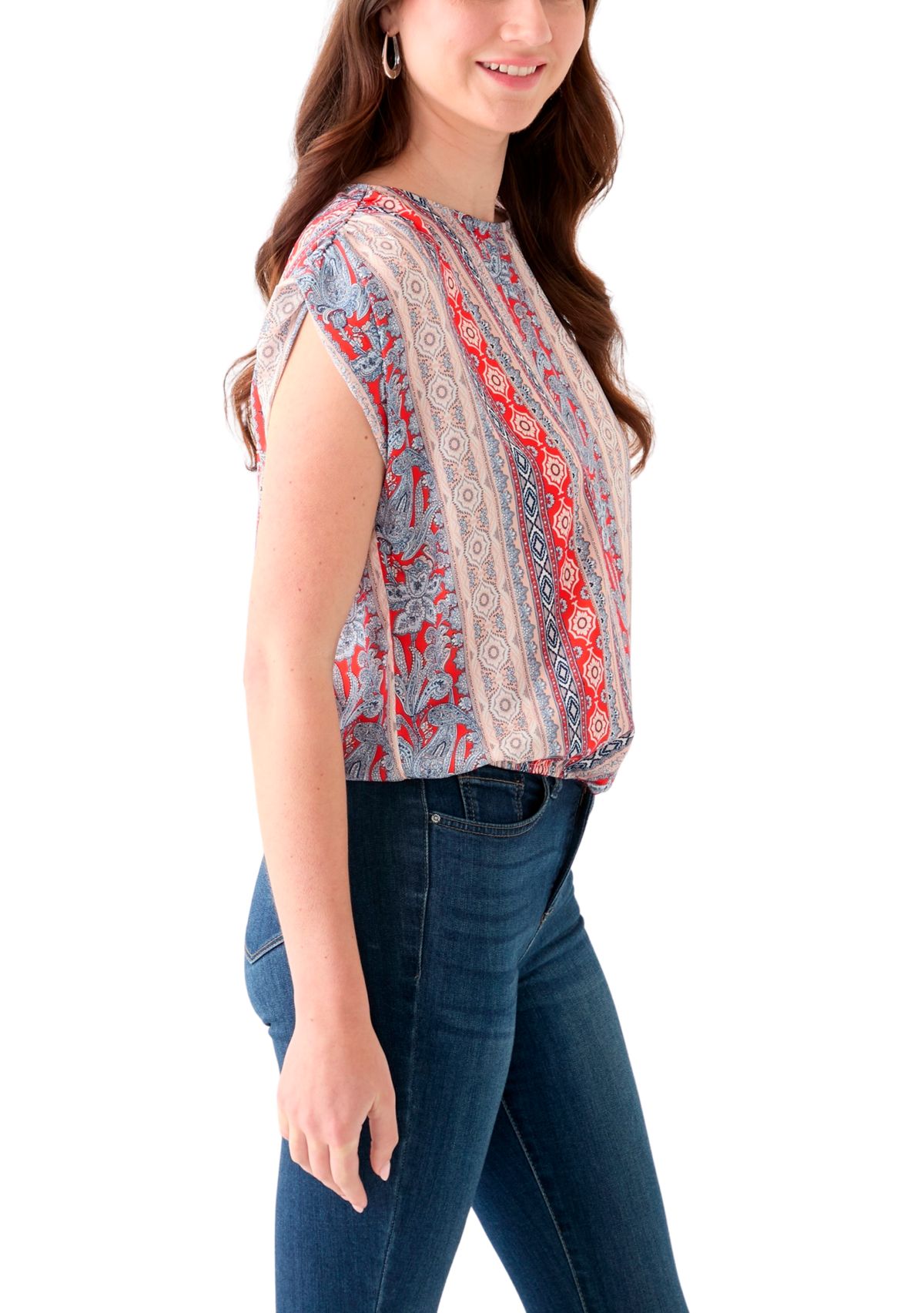 Womens Cap Sleeve Washer Satin Printed Top
