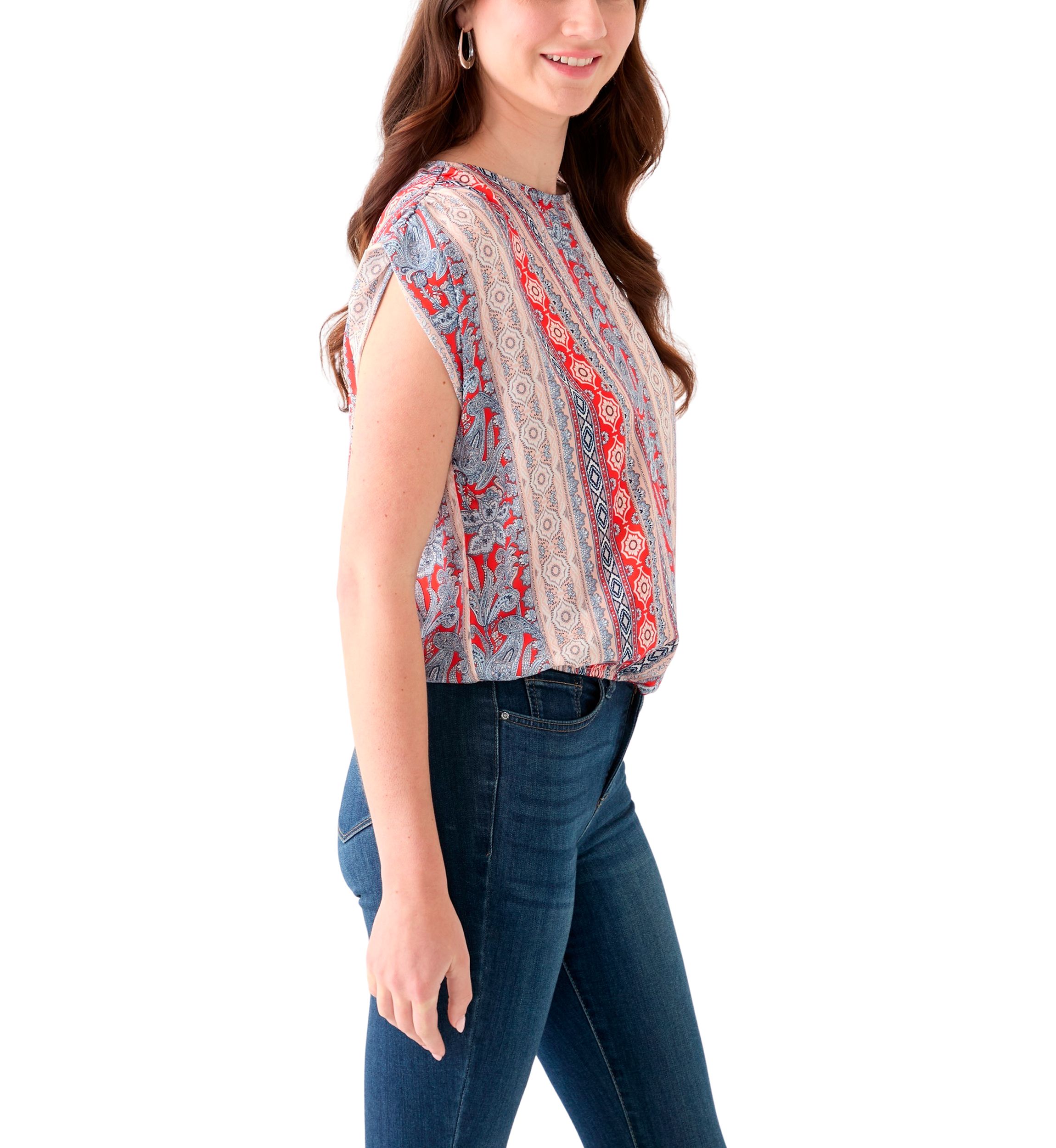 Womens Cap Sleeve Washer Satin Printed Top