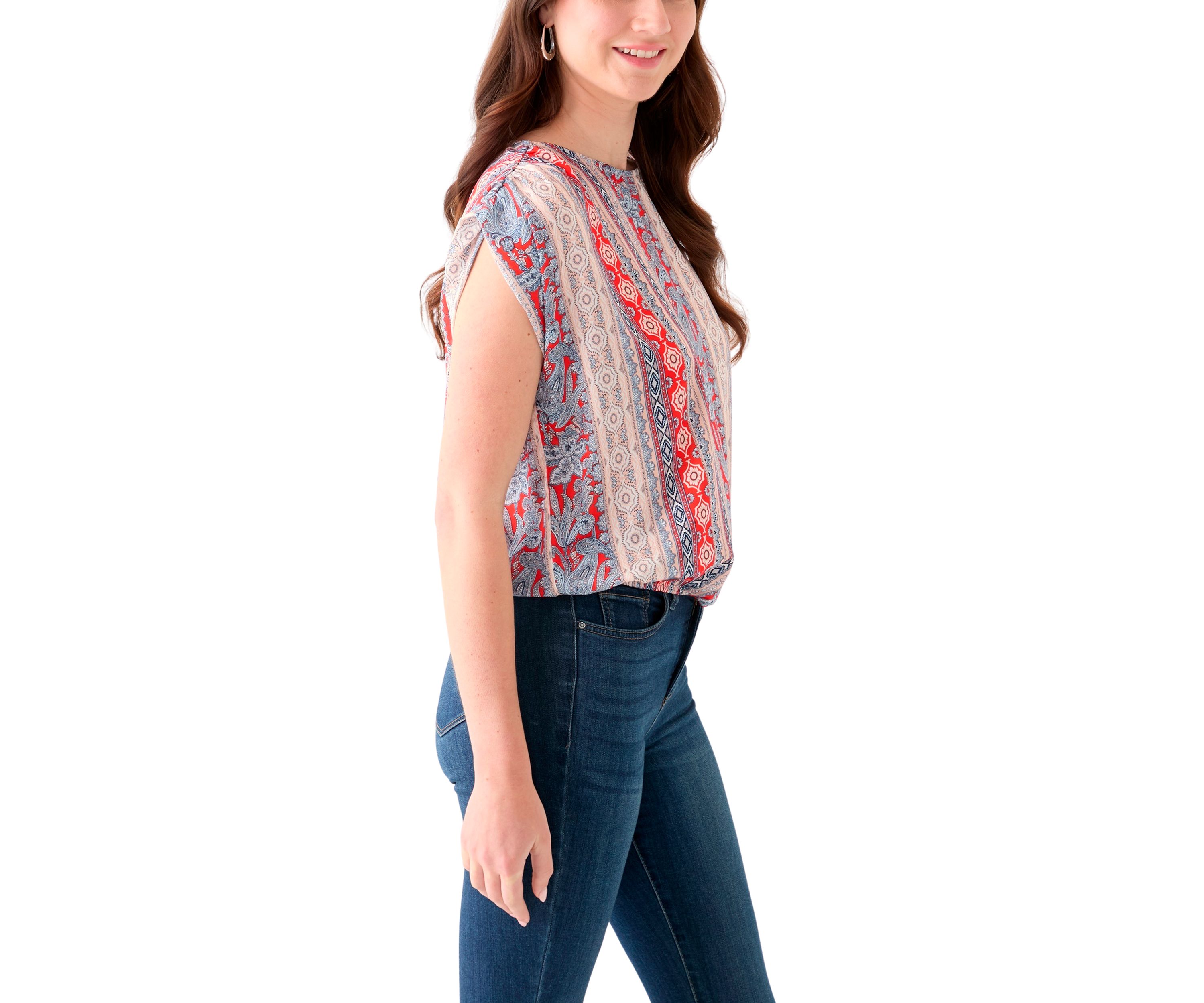 Womens Cap Sleeve Washer Satin Printed Top