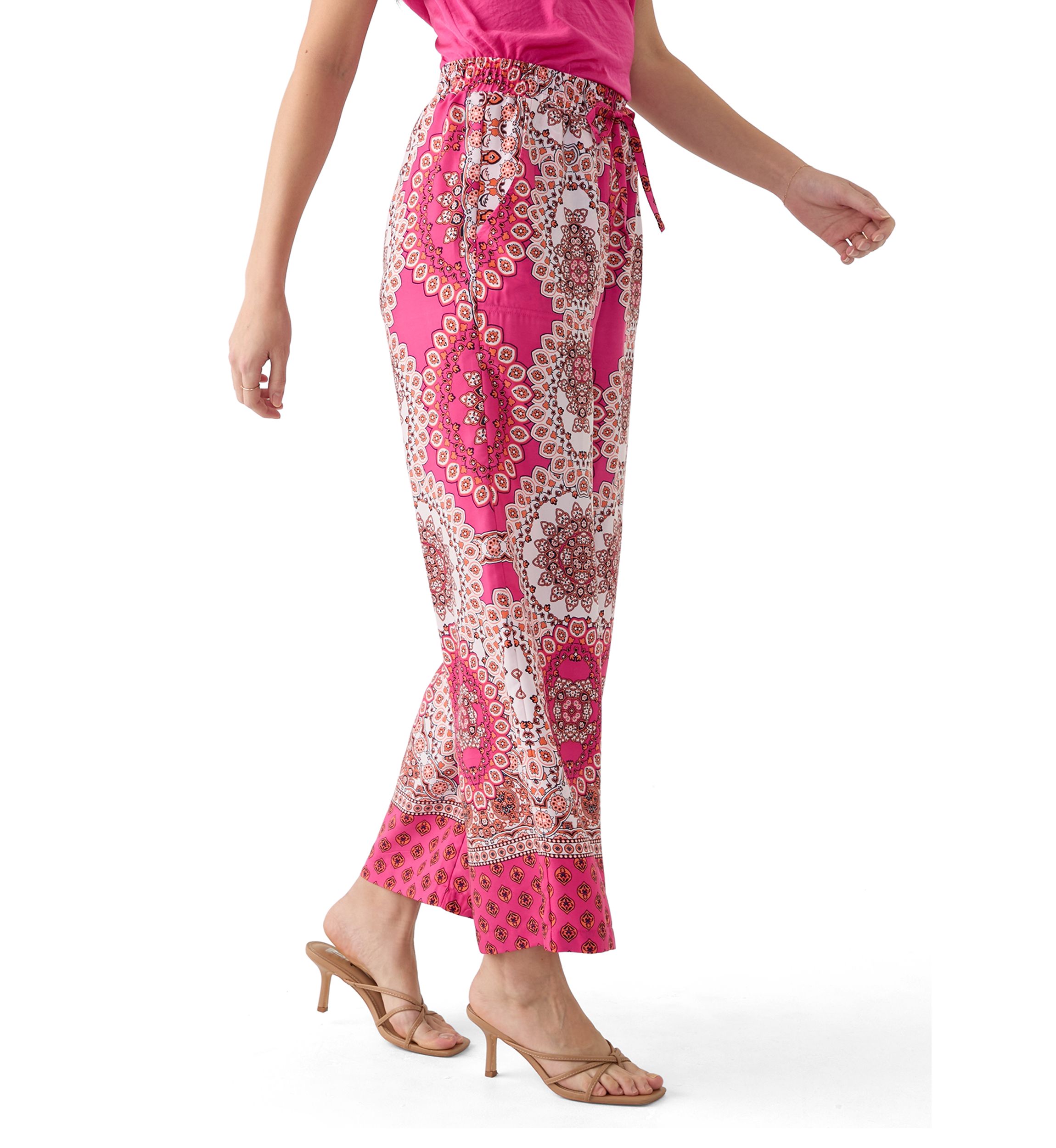 Womens Printed Satin Washed Pants