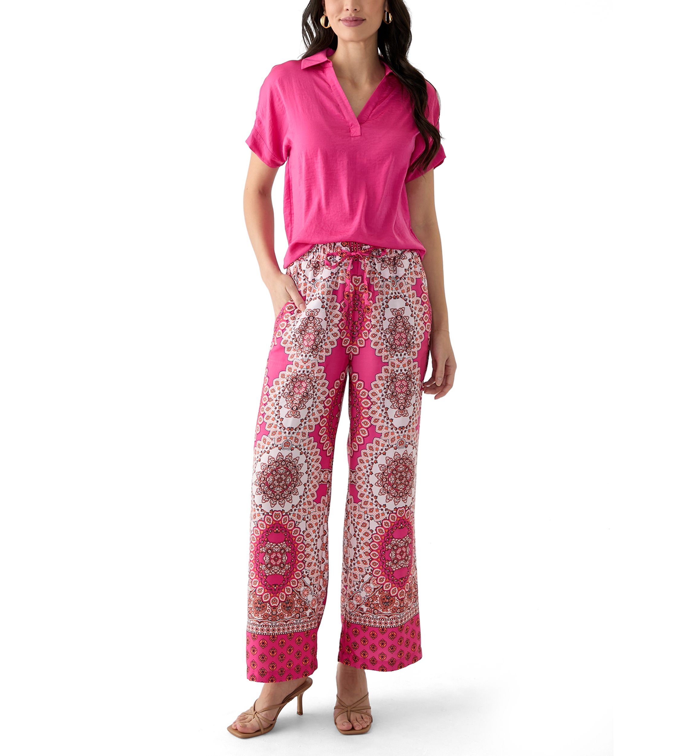 Womens Printed Satin Washed Pants