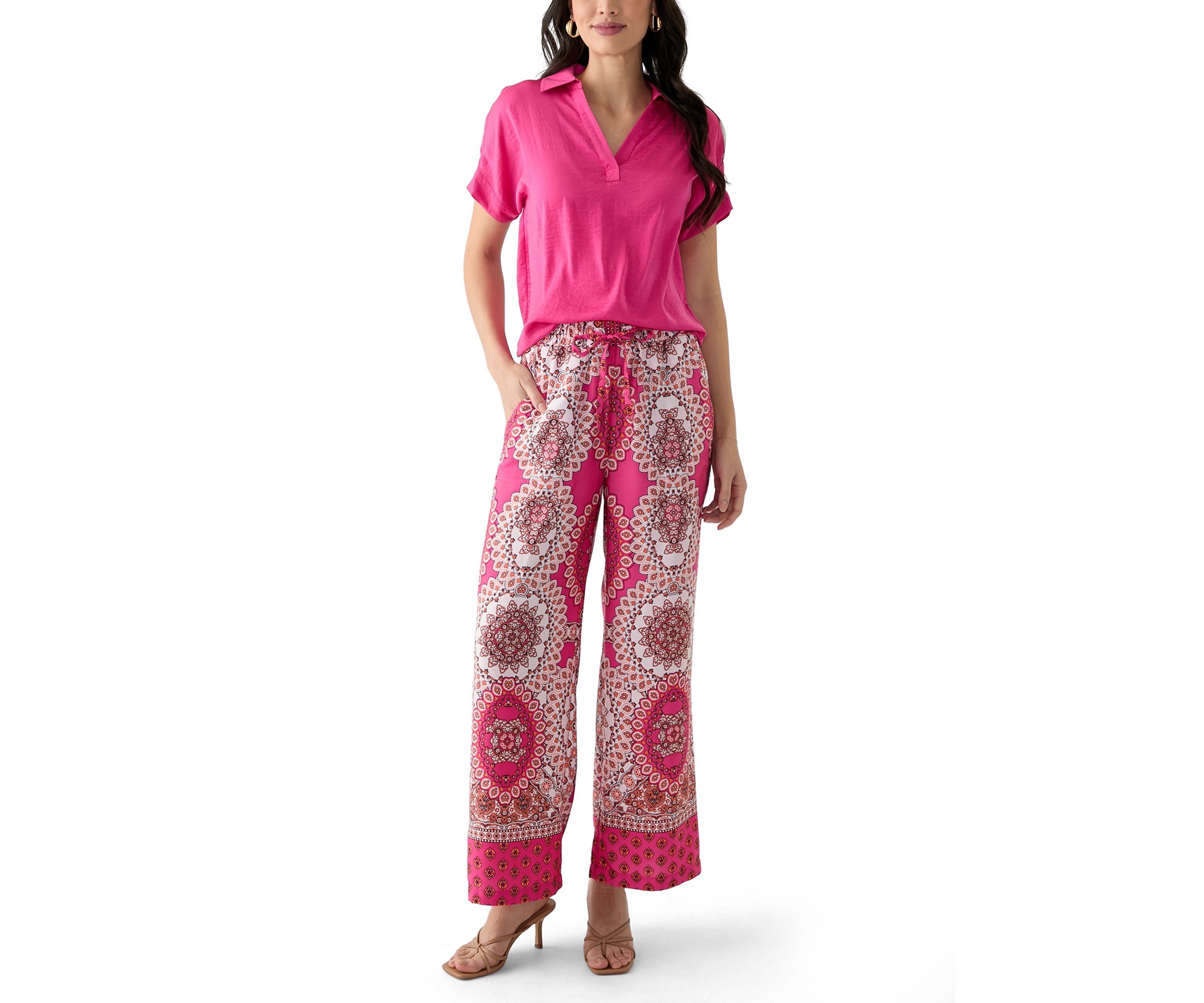 Womens Printed Satin Washed Pants