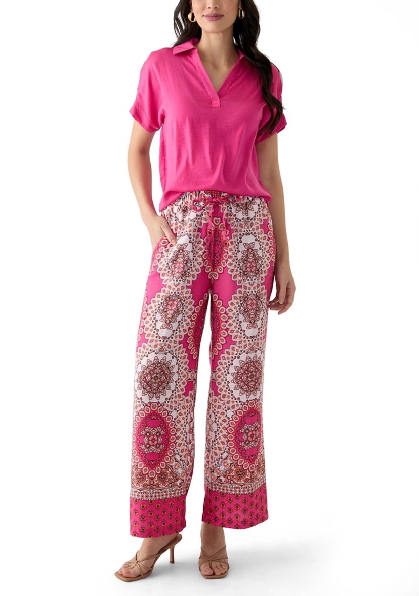Womens Printed Satin Washed Pants