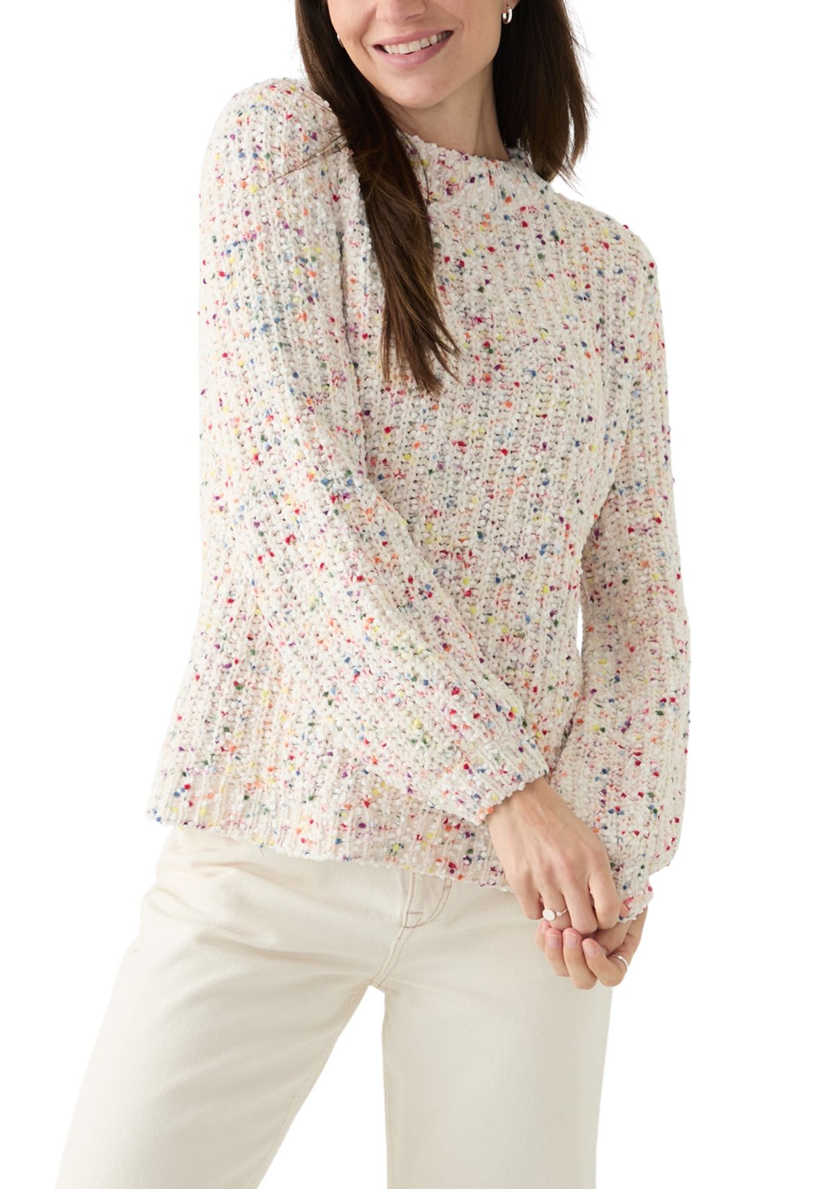 Womens Confetti Chenille Crew Neck Long Sleeve Sweater