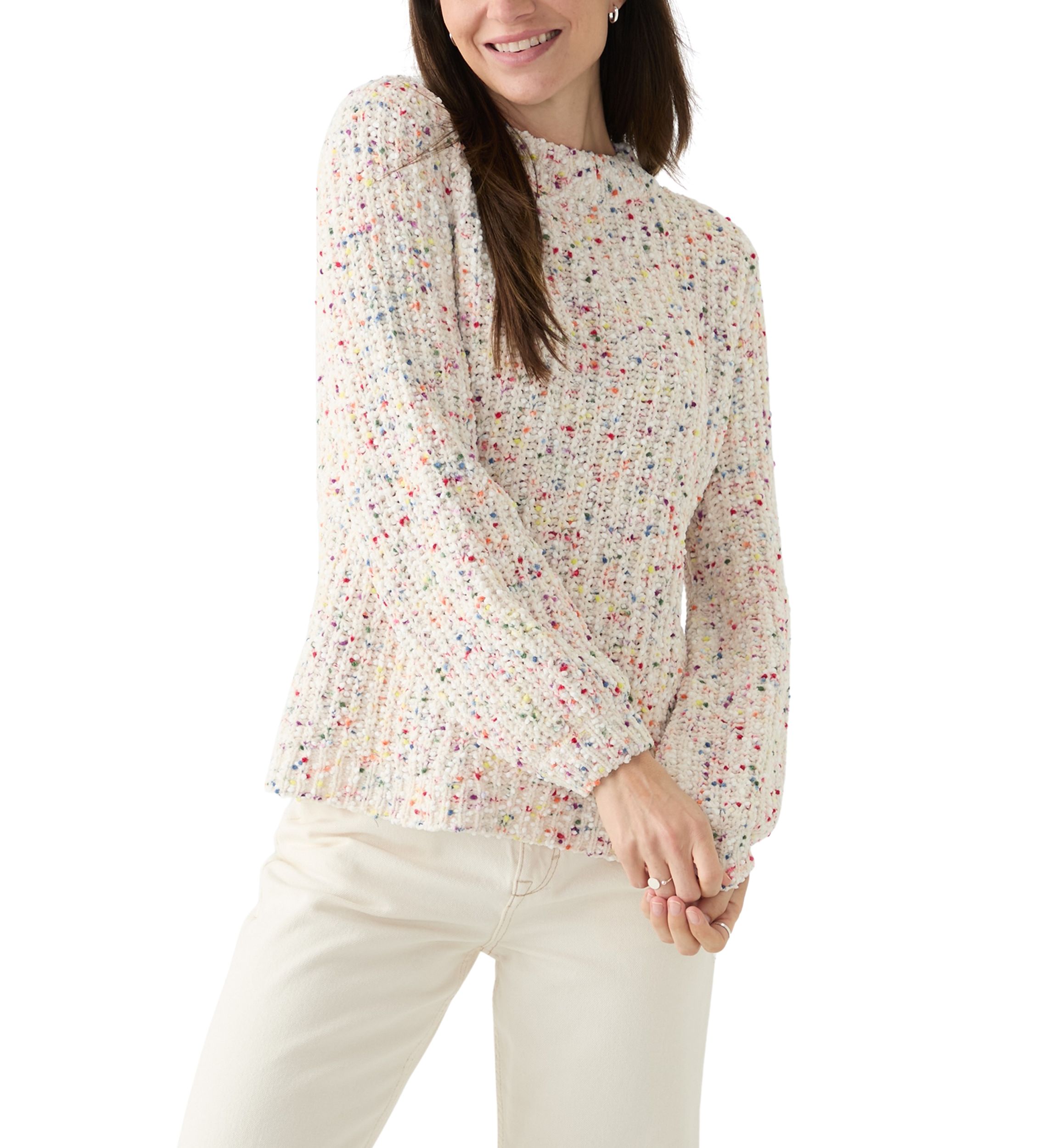 Womens Confetti Chenille Crew Neck Long Sleeve Sweater