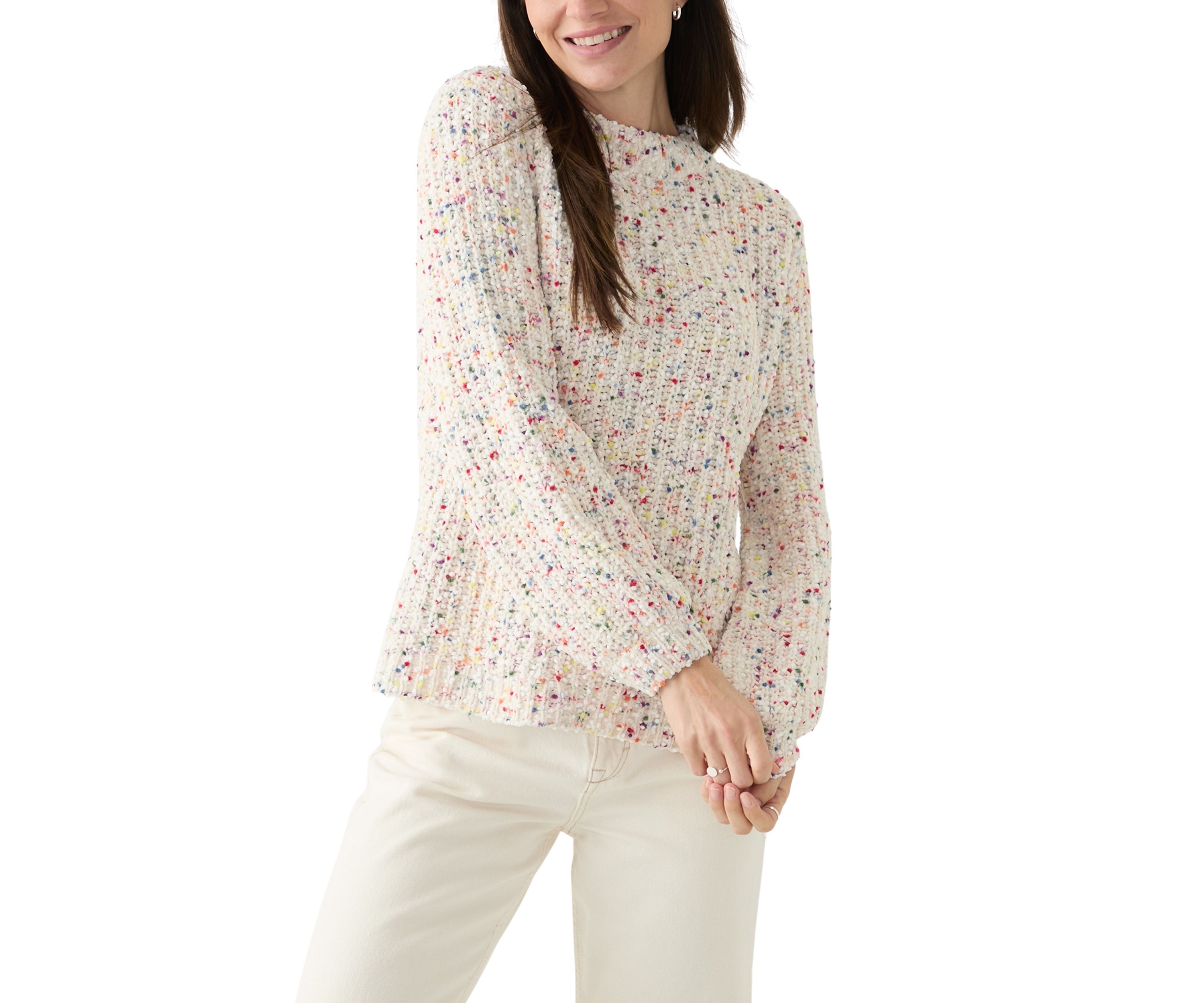 Womens Confetti Chenille Crew Neck Long Sleeve Sweater