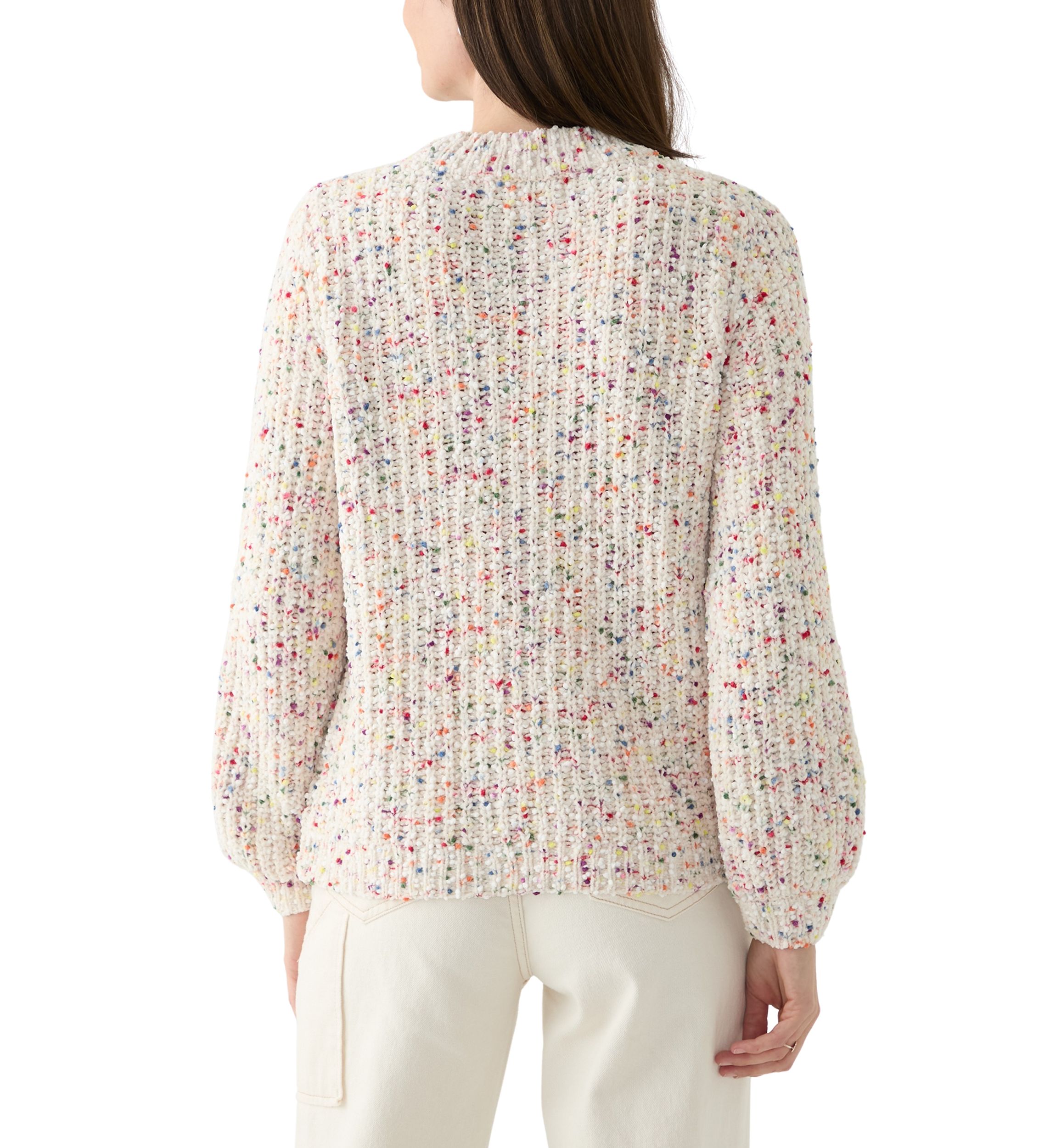 Womens Confetti Chenille Crew Neck Long Sleeve Sweater