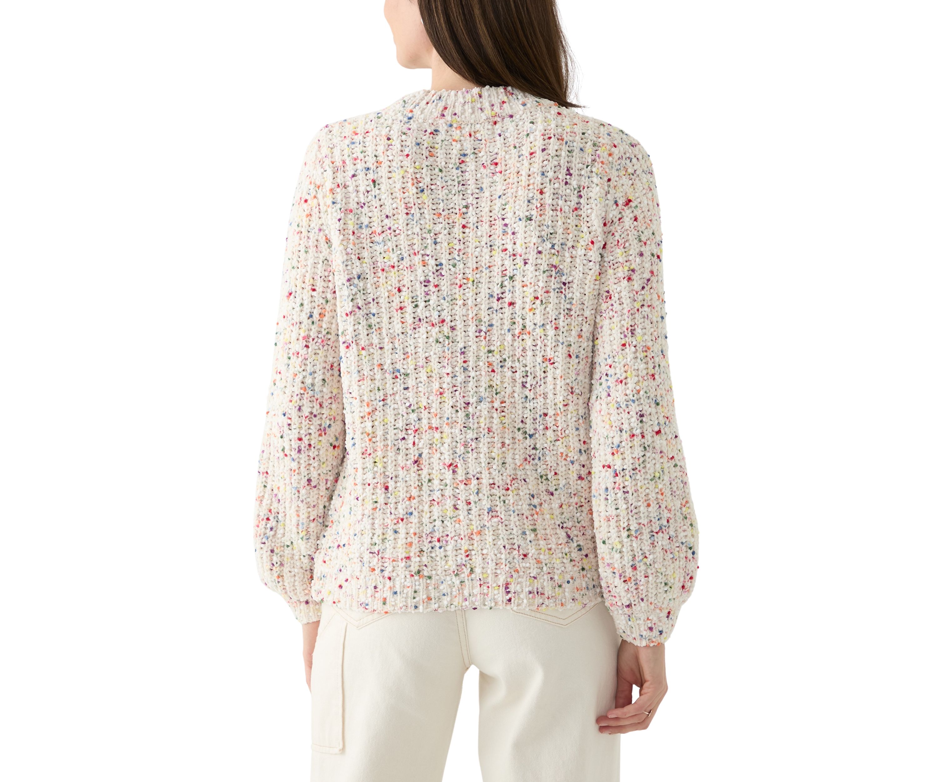 Womens Confetti Chenille Crew Neck Long Sleeve Sweater