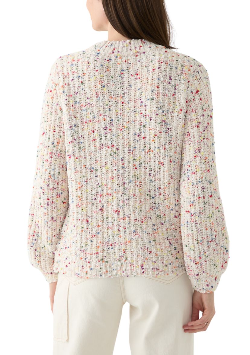 Womens Confetti Chenille Crew Neck Long Sleeve Sweater
