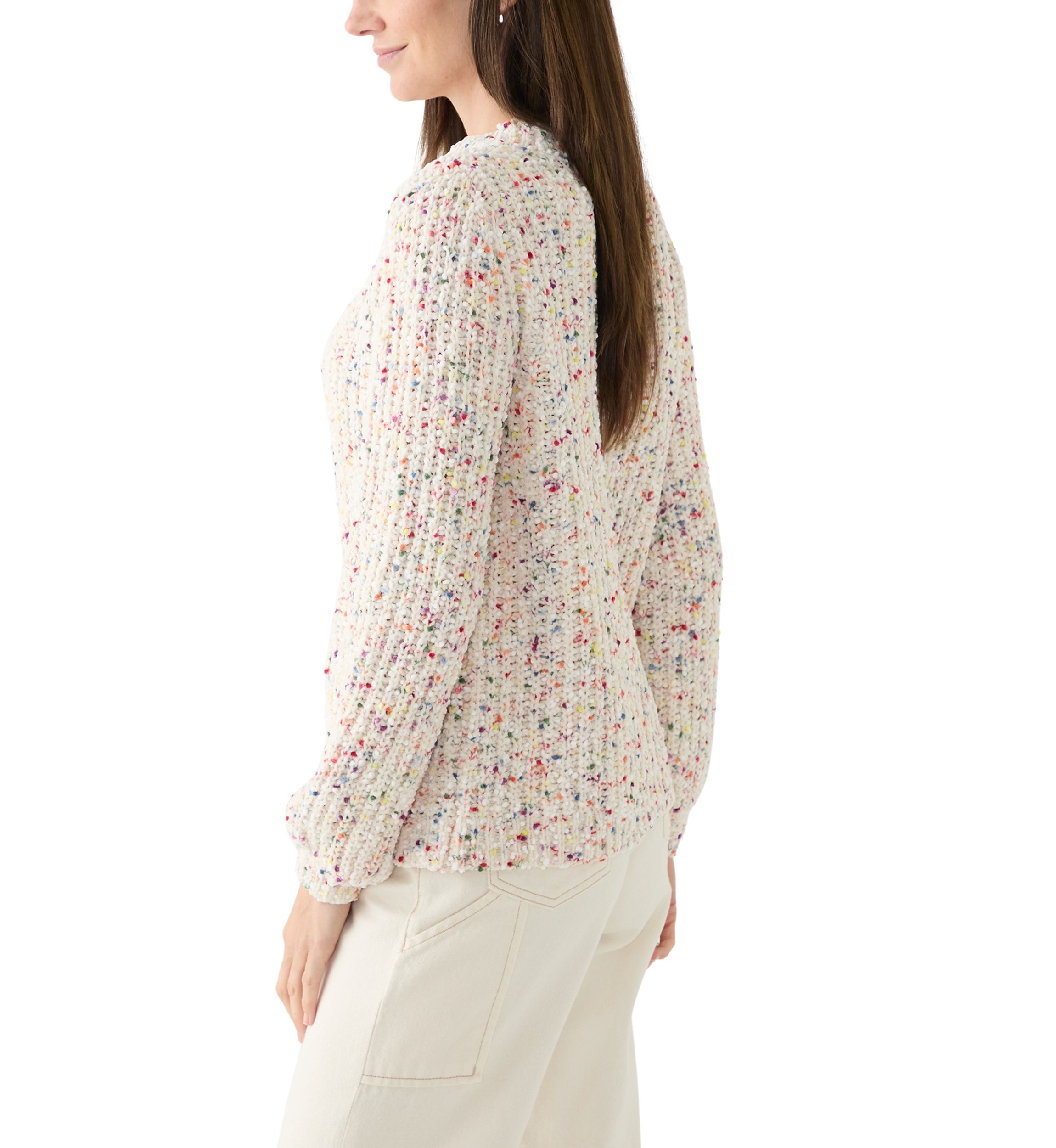 Womens Confetti Chenille Crew Neck Long Sleeve Sweater