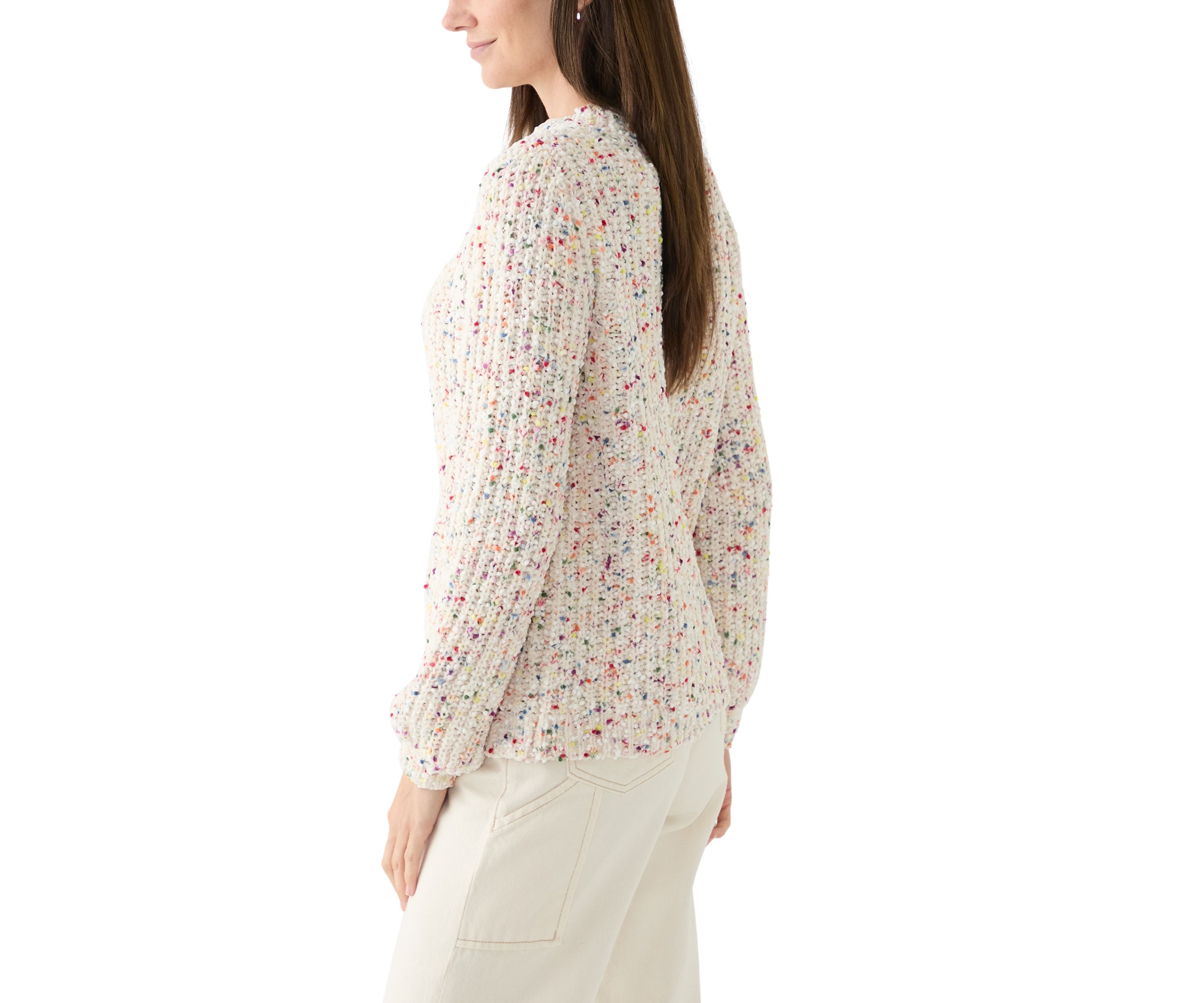Womens Confetti Chenille Crew Neck Long Sleeve Sweater