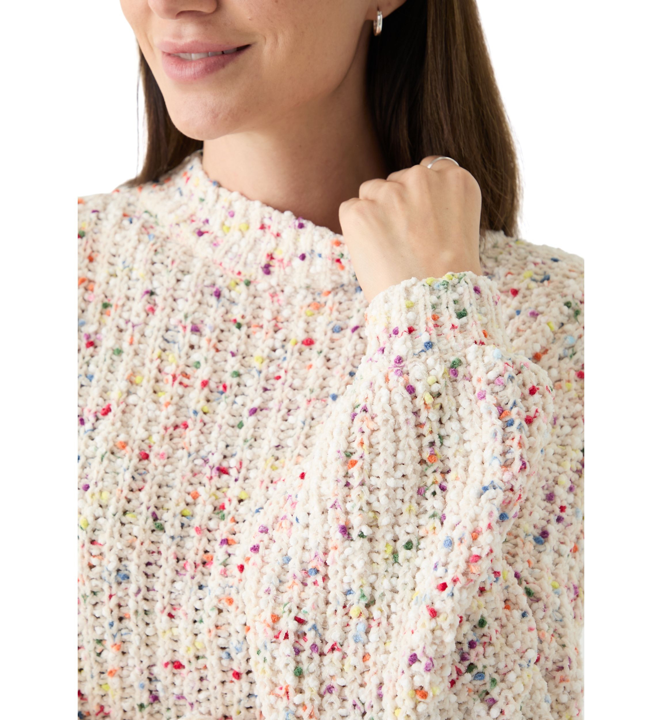 Womens Confetti Chenille Crew Neck Long Sleeve Sweater